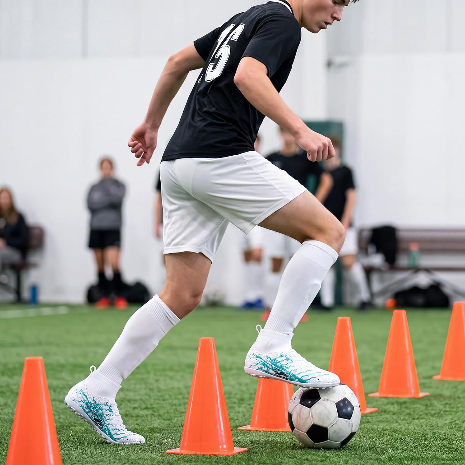 Men's Indoor Soccer Shoes, High-Top Turf Cleats, Non-Marking Sole