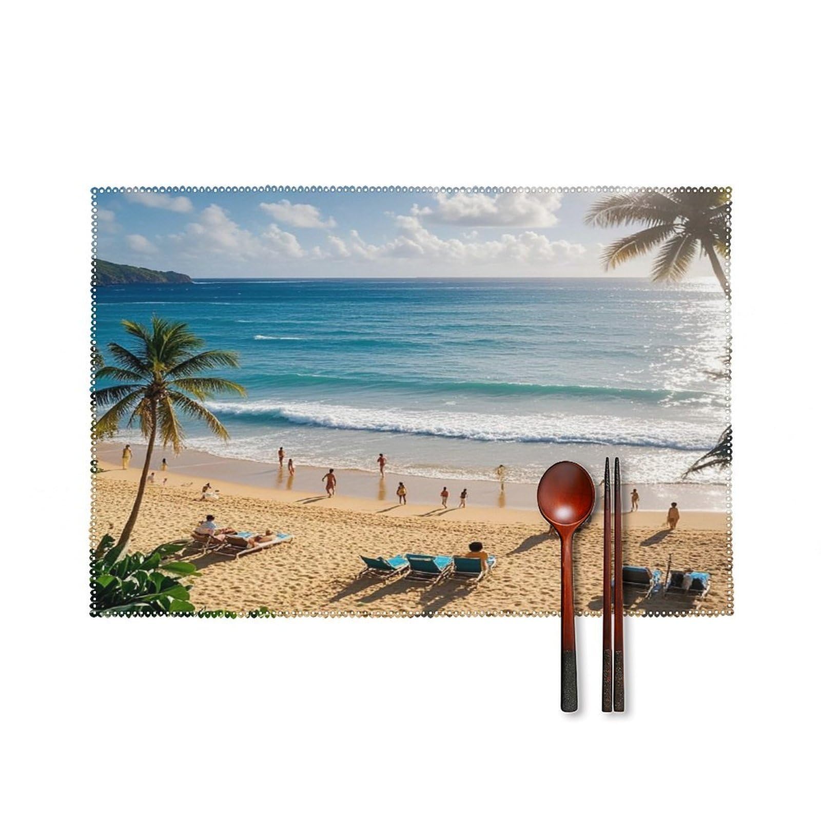 Summer Hawaiian Placemats Set of 6 Heat-Resistant Washable Place Mats Wipeable Kitchen Placemat Easy to Clean for Indoor Outdoor Party Kitchen Decoration