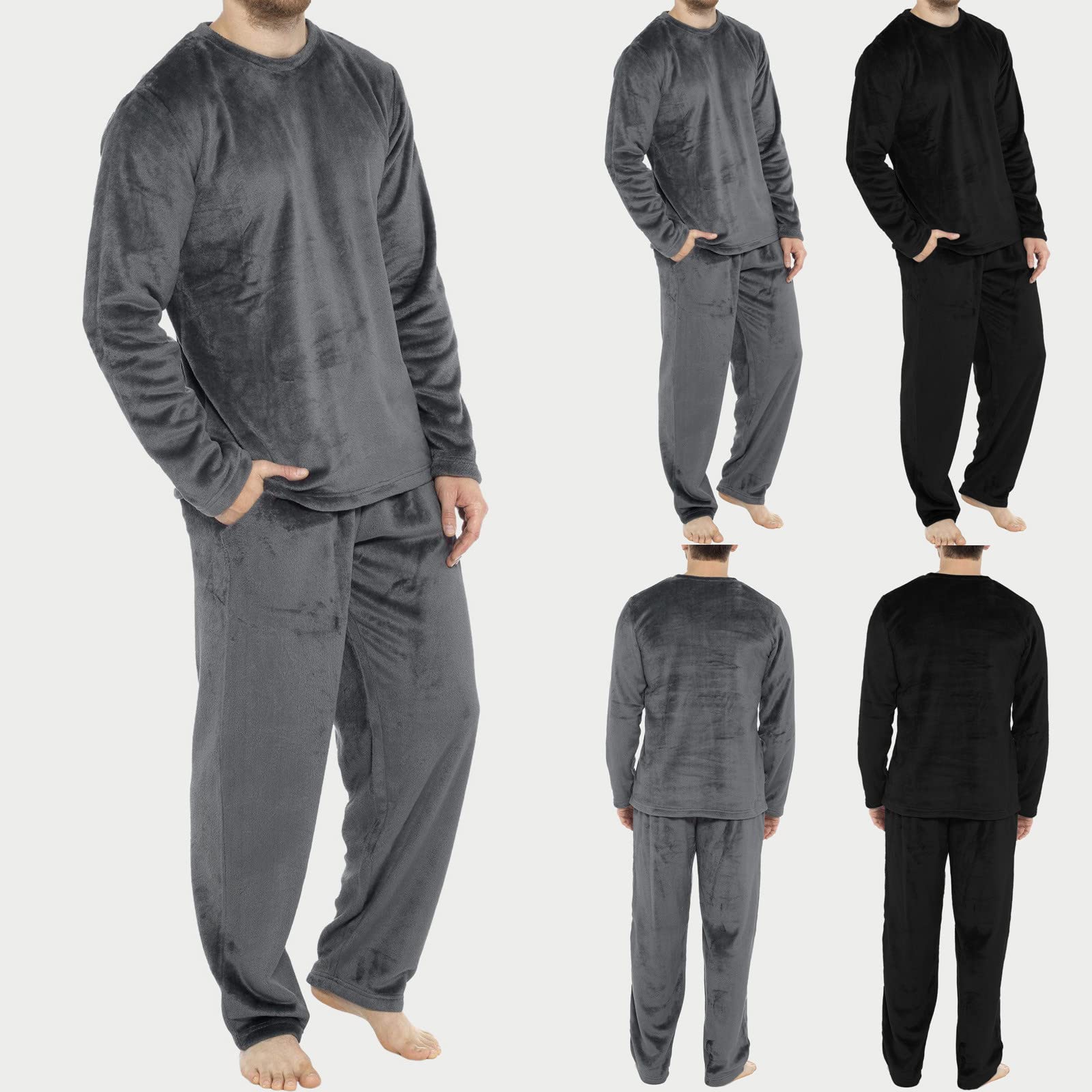 Pigiama da uomo lungo in flanella, morbido pile, 2 pezzi, a maniche lunghe, abbigliamento da notte, casual, abbigliamento da notte morbido, set di pigiama natalizio