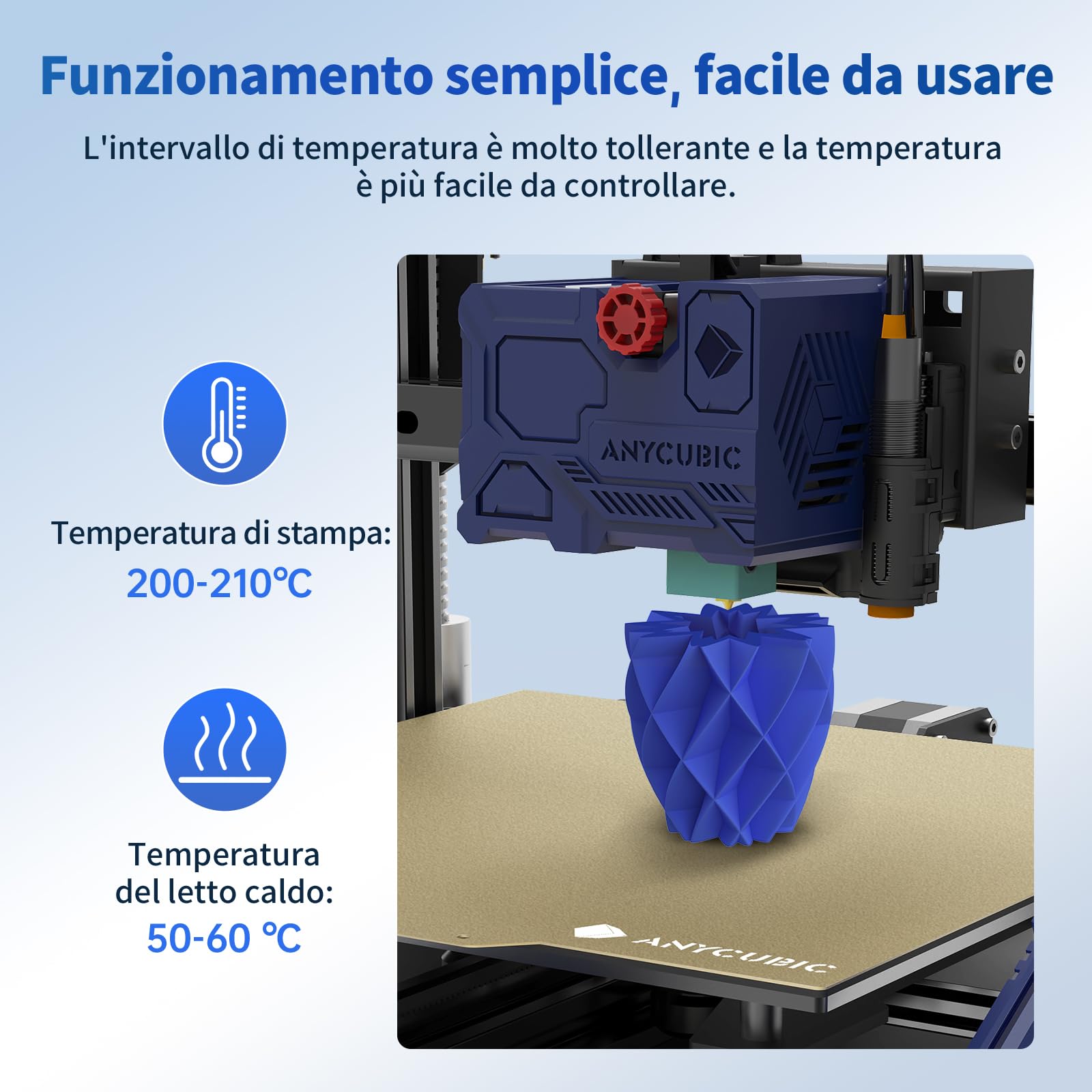 ANYCUBIC PLA Filamento per Stampante 3D, RFID Filamento PLA per Stampante 3D 1,75 mm Precisione Dimensionale +/- 0,02 mm(Blu Abbagliante,1KG)