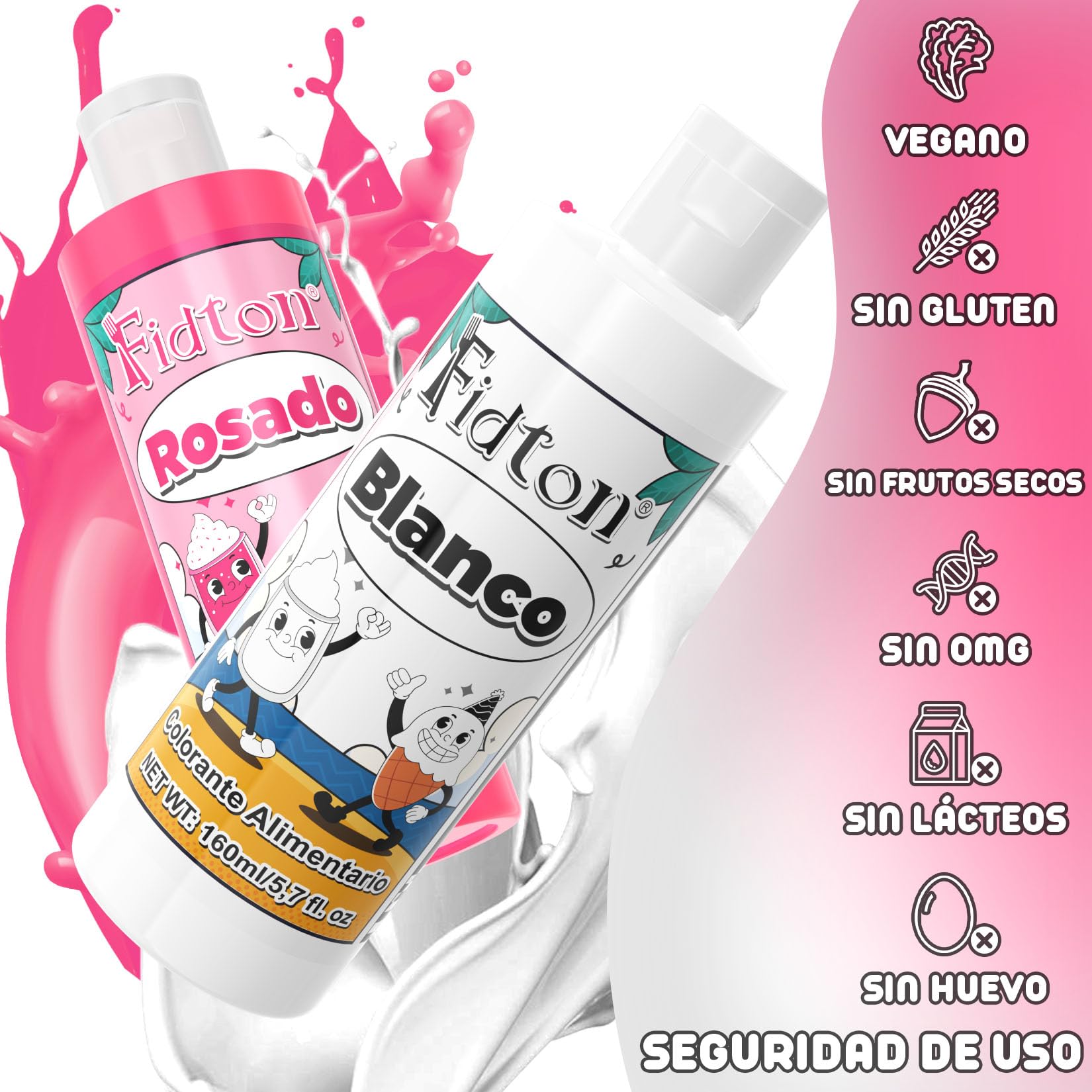 Colorante Alimentario 160ml - Gran Capacidad Colorantes Alimentarios Reposteria Altamente Concentrado para Decoración de Pasteles, Colorante Alimenticio para Fondant Colores, Macarrone - Blanco — view 3