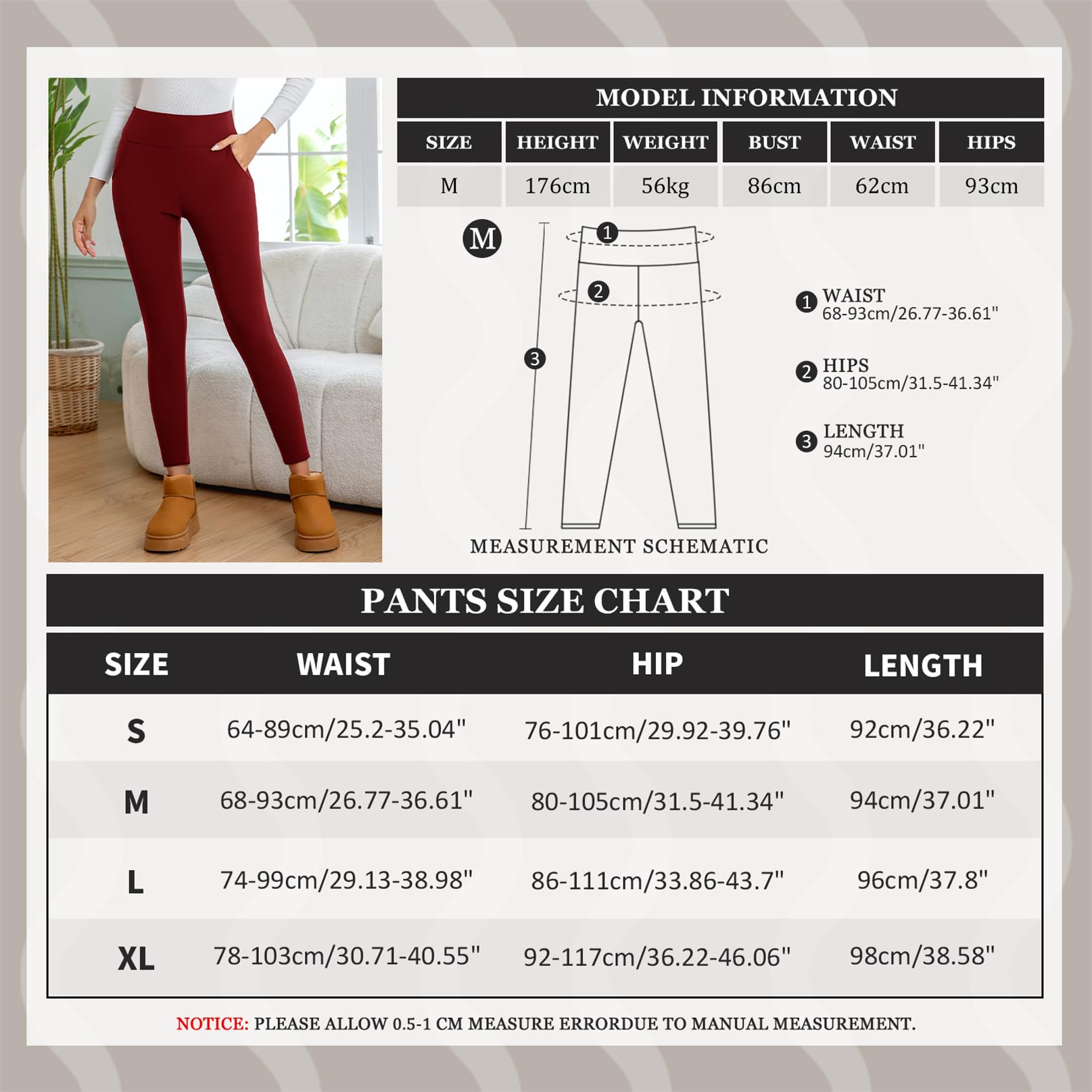 EDOTON Leggings da Donna a Vita Alta Caldi Pantaloni Invernali con Tasche Fodera in Pile per Sport e Yoga