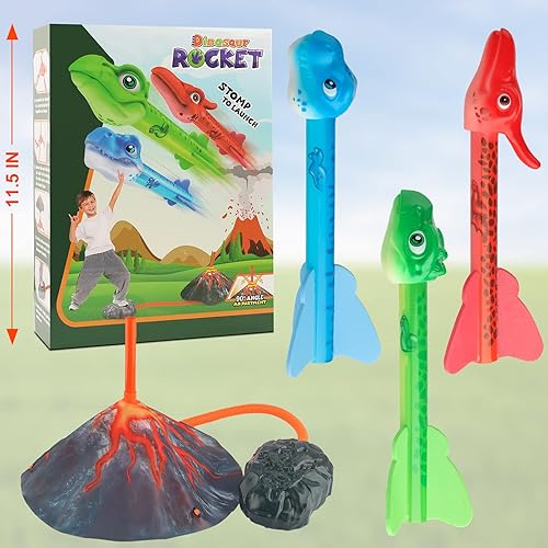 Miniatura 6 de NIZHEN Juguete lanzacohetes de dinosaurio para niños, 3 lanzadores de dinosaurios de hasta 100 pies, juguetes para exteriores al aire libre, regalos