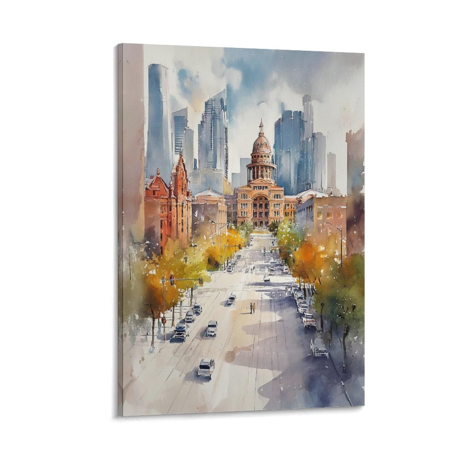XWYMXZ Dallas Watercolor Print Texas Travel Poster 24x36inch(60x90cm) Vintage Watercolor Canvas Art