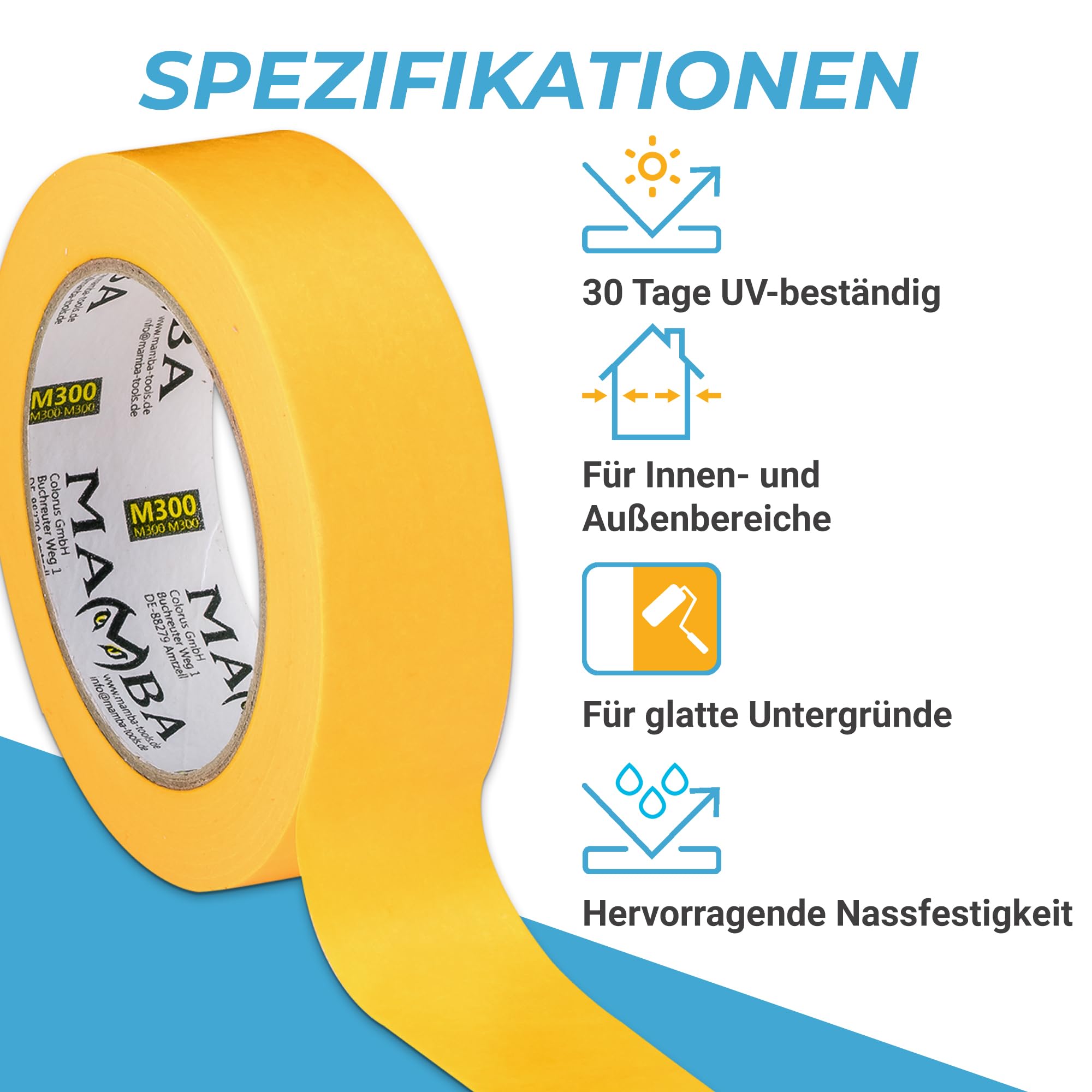 Mamba Goldband Malerkrepp Kreppband 40x Malerband 30 mm x 50 m Profi Abdeckband Malertape Klebeband Washi Tape Gold Papiertape Selbstklebend