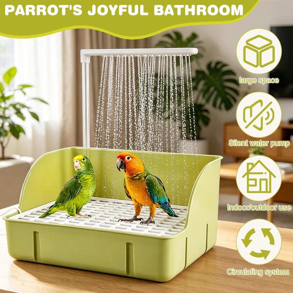 RANJIMA Vogeldusche Wellensittich, Wellensittich Dusche, USB Automatisches Vogelbad mit Wasserfall & Zirkulationshahn, Vogel Dusche, Vogel Badehaus Badewanne, für Unzertrennliche, Wellensittiche