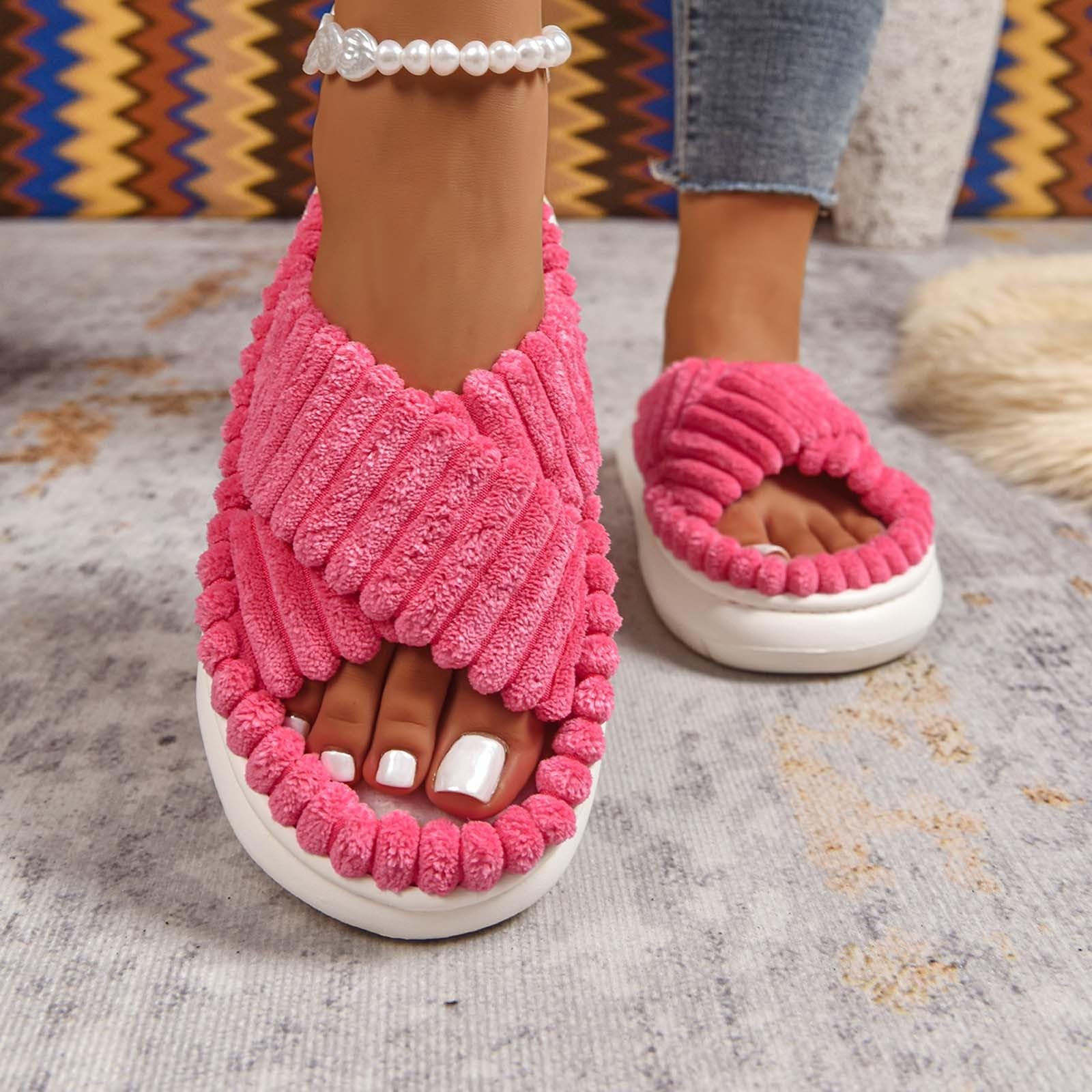 Genérico Pantuflas Punta Abierta Tiras cómodas Mujer Interiores Exteriores Informales