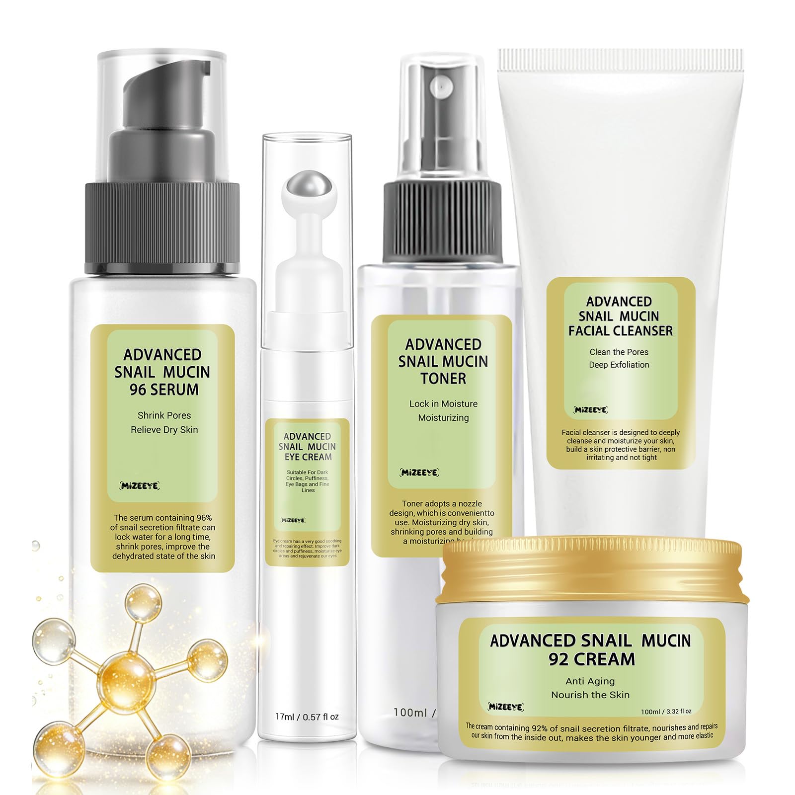 Collagen Skincare Set For Teen Girl, Anti Wrinkle & Repair Face Skin Care Gift Set With Face Wash, Toner, Serum, Face Cream, Eye Cream, 5PCS Peptides