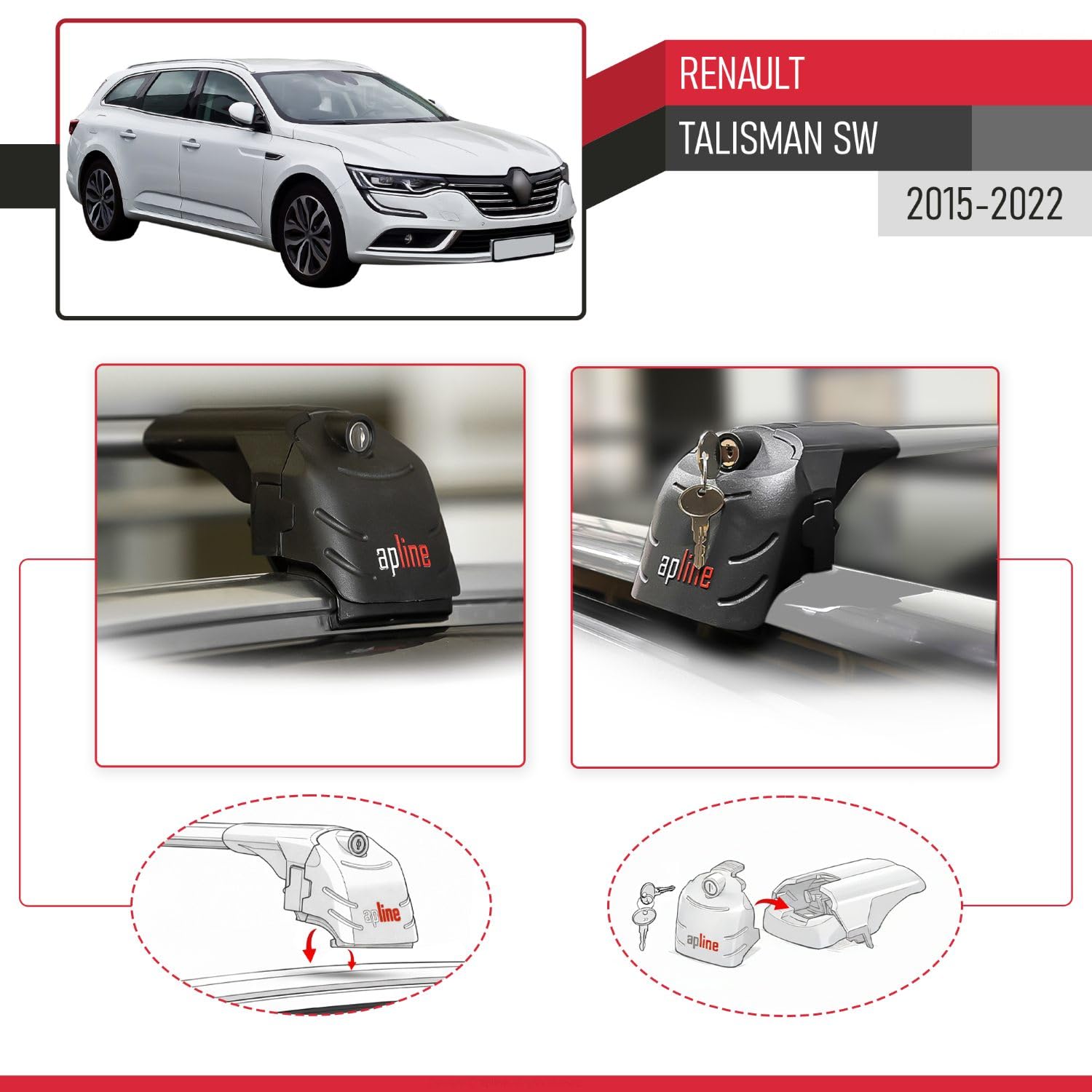 RE&AR Tuning Compatible con Renault Talisman Familiar 2015-2022 Ace-2 Barras de Techo Auto Portaequipajes Barras Transversales Gris Aluminio 2 Barras