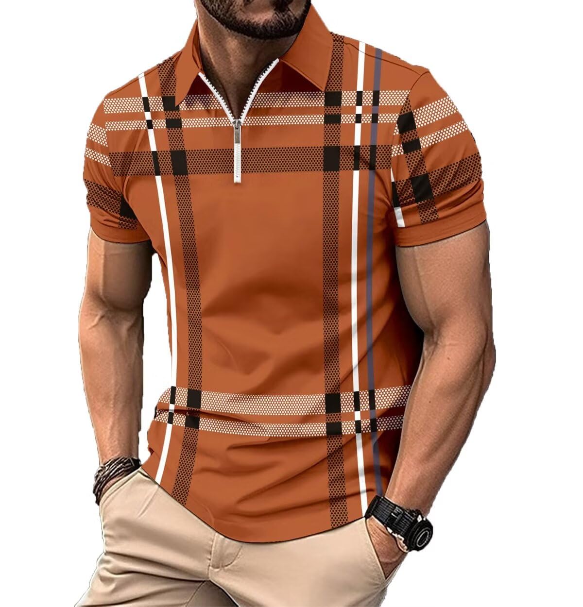 Men's Polo Shirts Short Sleeve Casual Polo T Shirt Color Block Slim Fit Golf Shirts with Pocket