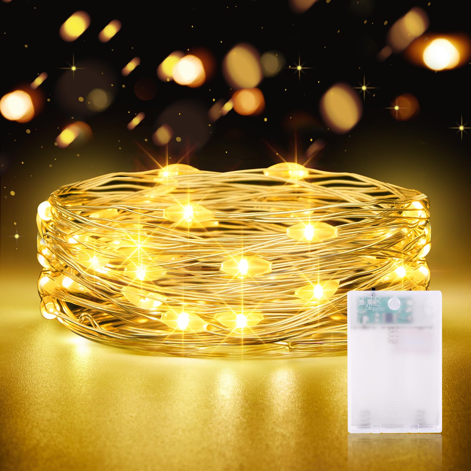 LED Lichterkette Batterie mit Timer, 2M 20LED Kupferdraht Lichterkette Innen Lichterkette Wasserdicht für DIY Schlafzimmer Garten Party Weihnachten Halloween Hochzeit Deko