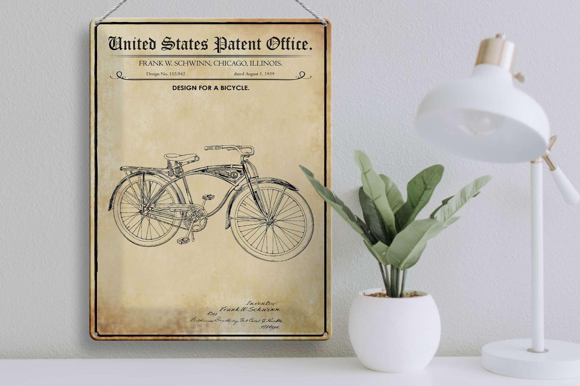 Femer Blechschild Patent 30x40 cm Entwurf für ein Fahrrad mit Fahrradständer Schild Home & Kitchen