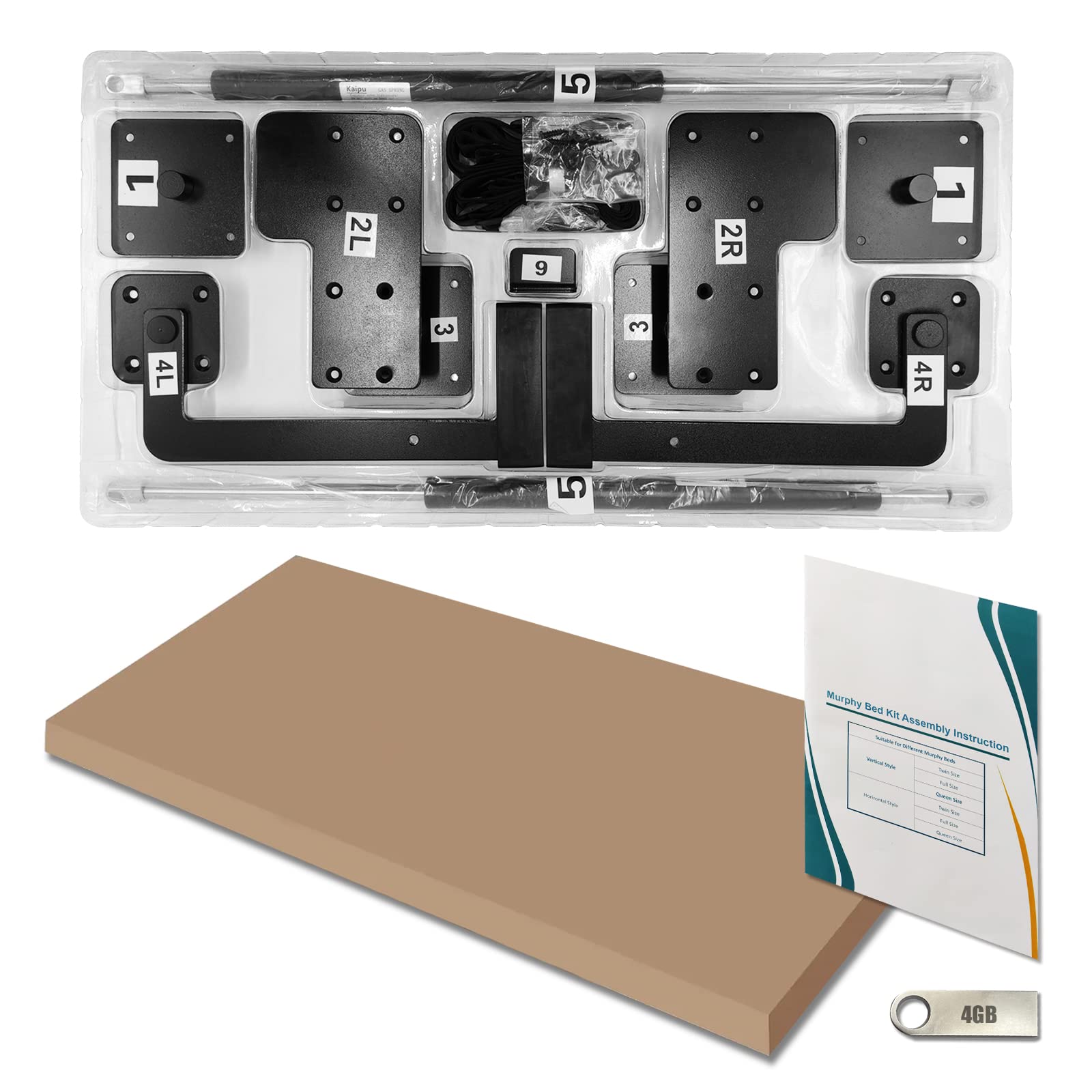 TooCust Murphy Bed Hardware Kit, Queen Size Murphy Bed Kit Including Heavy-Duty Gas Springs, DIY Murphy Bed Kit, DIY Murphy Bed Kit Queen Vertical