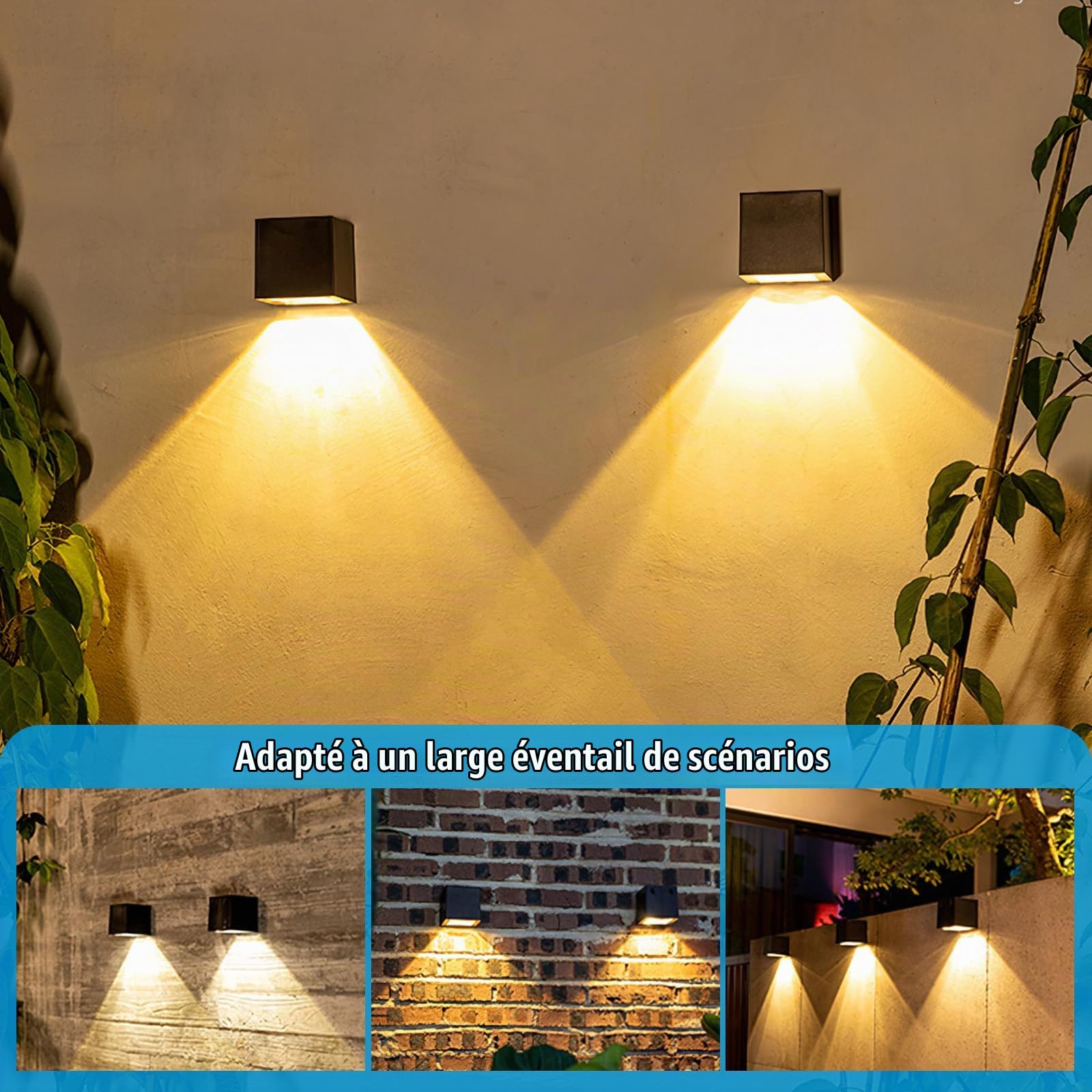 Applique Murale Solaire Extérieure, 4Pack Lampes Solaires pour Jardin Extérieur avec 2 Modes d'Éclairage, Applique Murale Étanche IP65 Lampes Solaires Lampe de Clôture pour Mur Patio Jardin Clôtures
