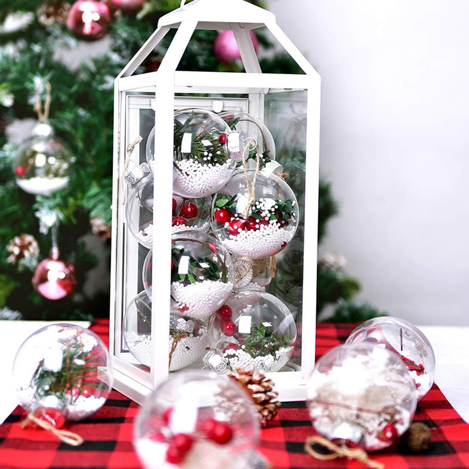 12 Palline Di Natale Trasparenti Apribili 6 Cm, Decorative E Riempibili, In Plastica Infrangibile, Con Cordino Argento Per Albero E Feste Fai Da Te