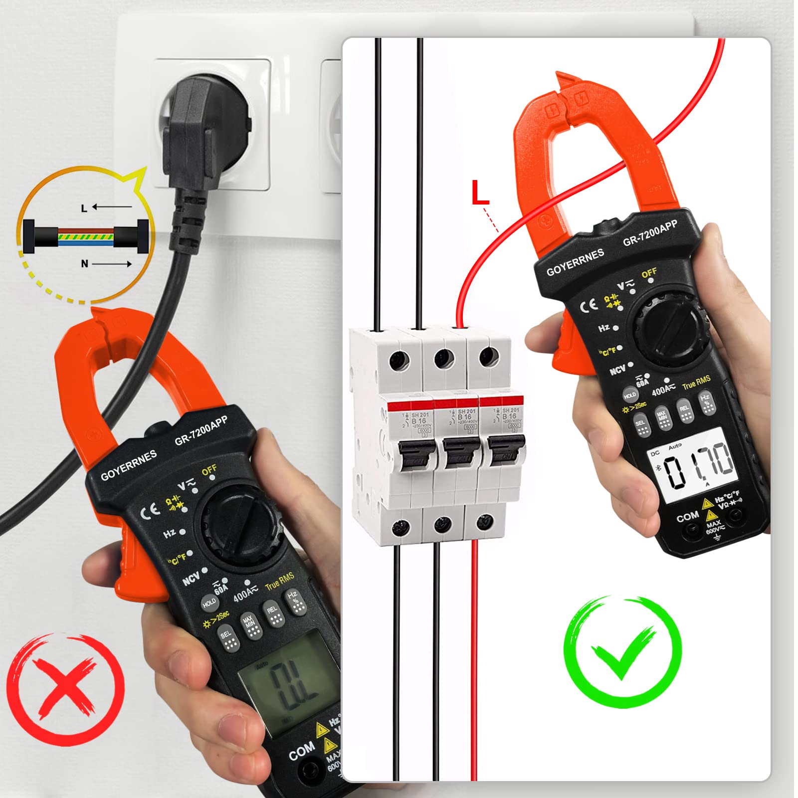 Multímetro digital a AC DC Amp metros sin contacto, rango automático con aplicación móvil mide precisión voltios amp resistencia diodos Medidor de amperios CA CC sin contacto con rango automático