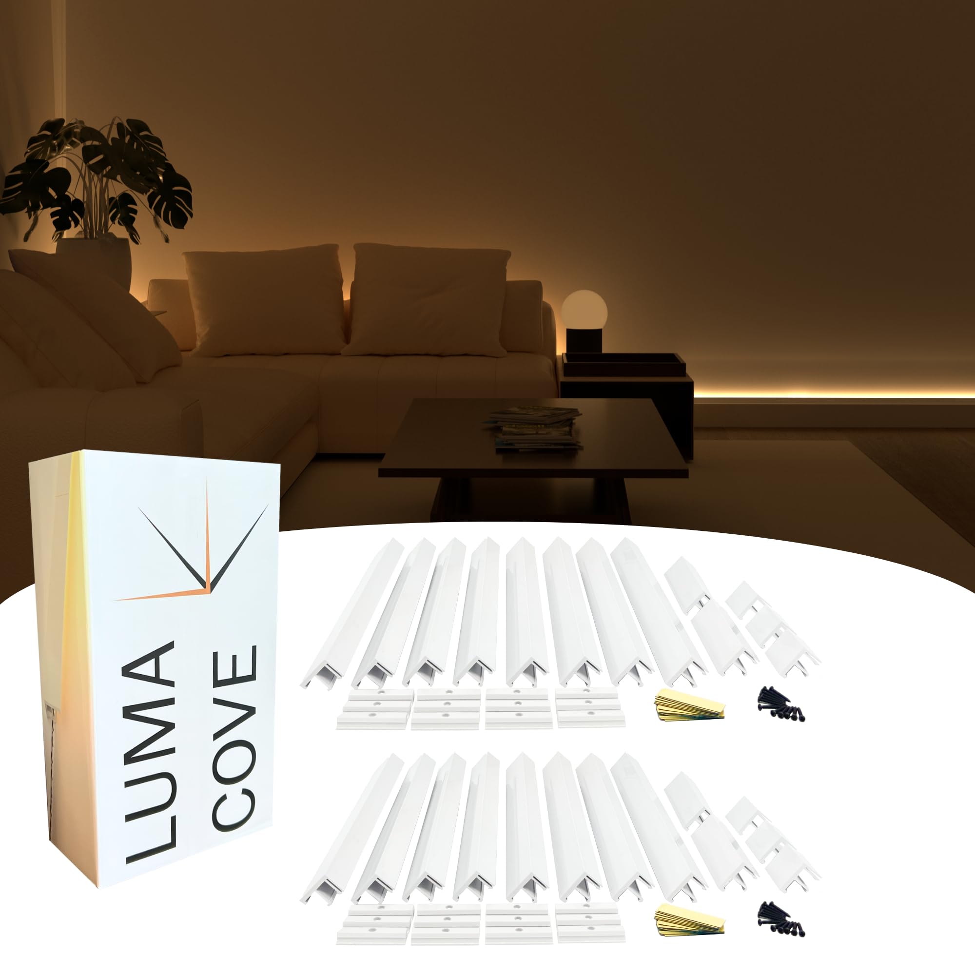 The 16.4FT/5M Modular Channel Assembly Kit for The Concealment of LED Strip Lighting Surface Mounted Cove Light Wall Washer Lighting Decor (Covers 16 ft / 5 m)