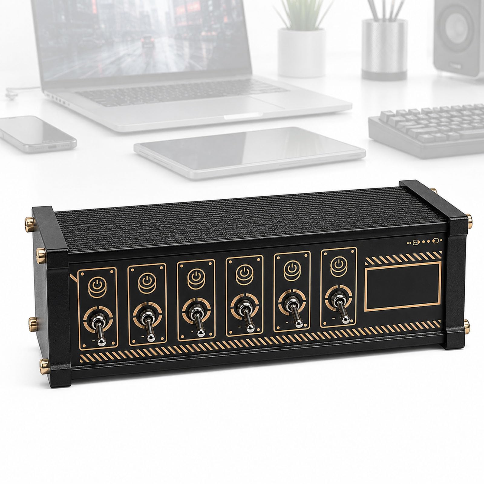 6-portowa stacja dokująca USB U6, stacja dokująca USB w stylu cyberpunkowym z metalowymi przełącznikami, 4 porty danych, zasilany koncentrator biurkowy