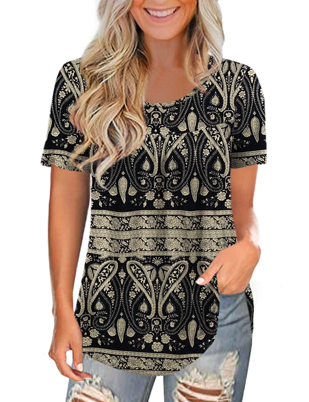 LETDIOSTO Women's Plus Size Tops Casual Blouse Short Sleeve Lace Tunic Tops Fit Flare, L-4XL