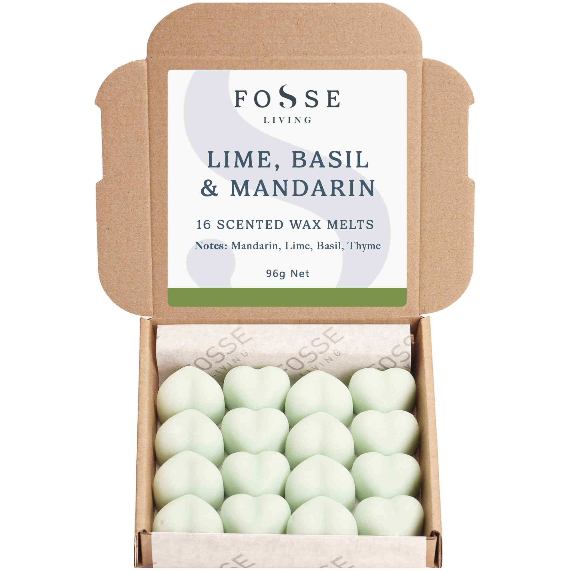 Lime Basil & Mandarin Soy Wax Melts 16 Pack | Clarifying Citrus & Calming Basil | Natural, Vegan & Plastic Free | Up to 96 Hrs Scent | Pet Safe | Handmade in UK – Fosse Living