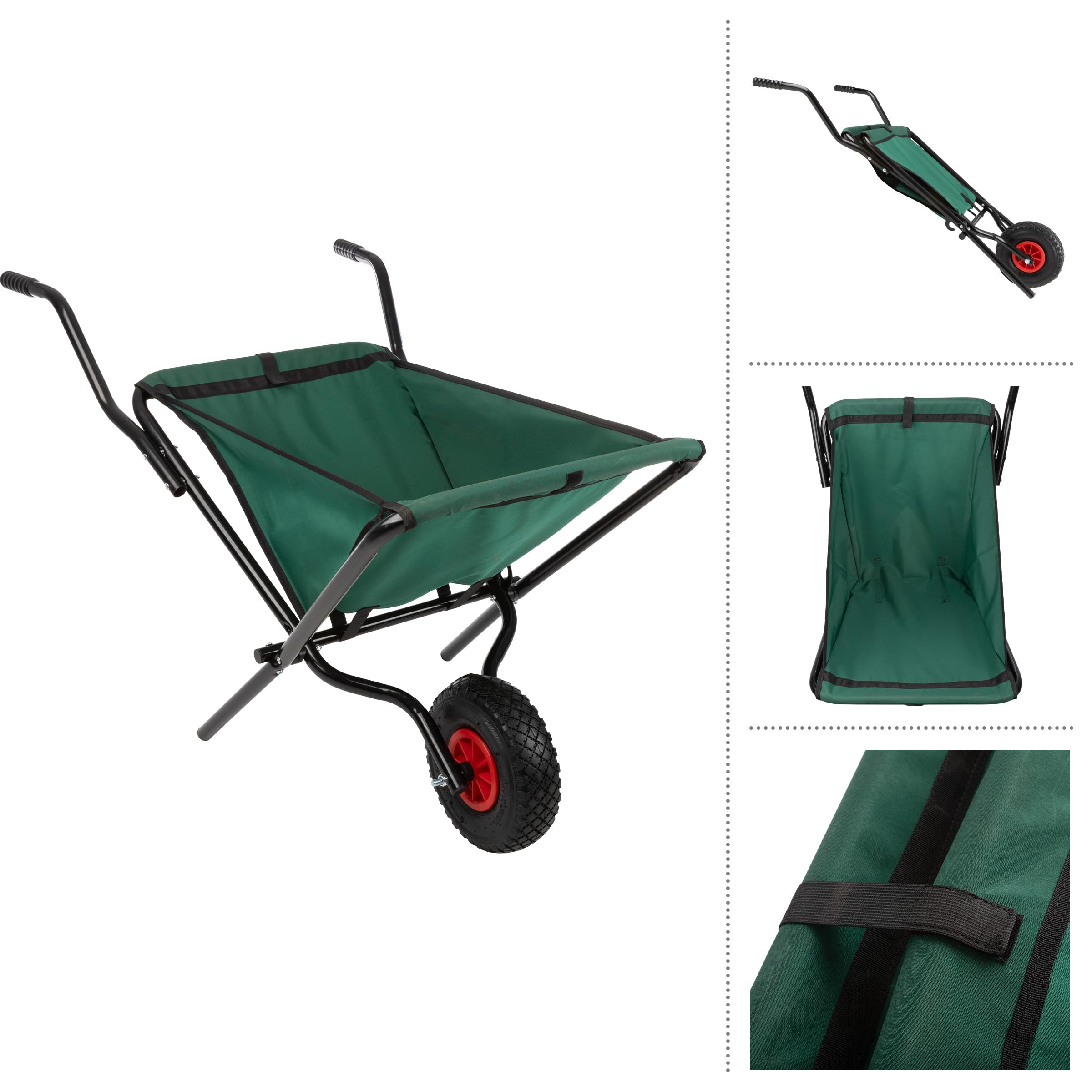 Pure Garden Składana taczka – składany wózek ogrodowy o pojemności 36,3 kg, kieszenie do przechowywania i wyściełane uchwyty – taczki do pielęgnacji trawnika (zielony)