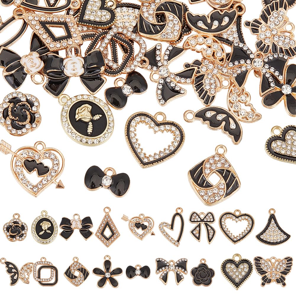 Breloques pour la fabrication de bijoux, pendentif cœur émail noir et nœud d'amour DIY