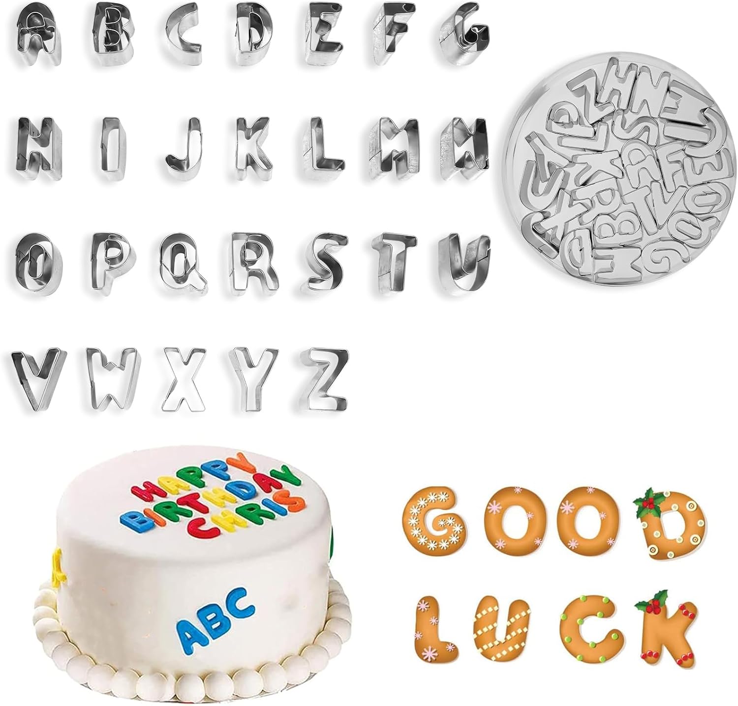 Letter Cookie Cutters Set of 26 - A to Z Alphabet Cookie Cutters 1 Inch Stainless Steel Fondant Cutters Funny Metal Baking Tools for Cutting Pastries, Dough, etc.