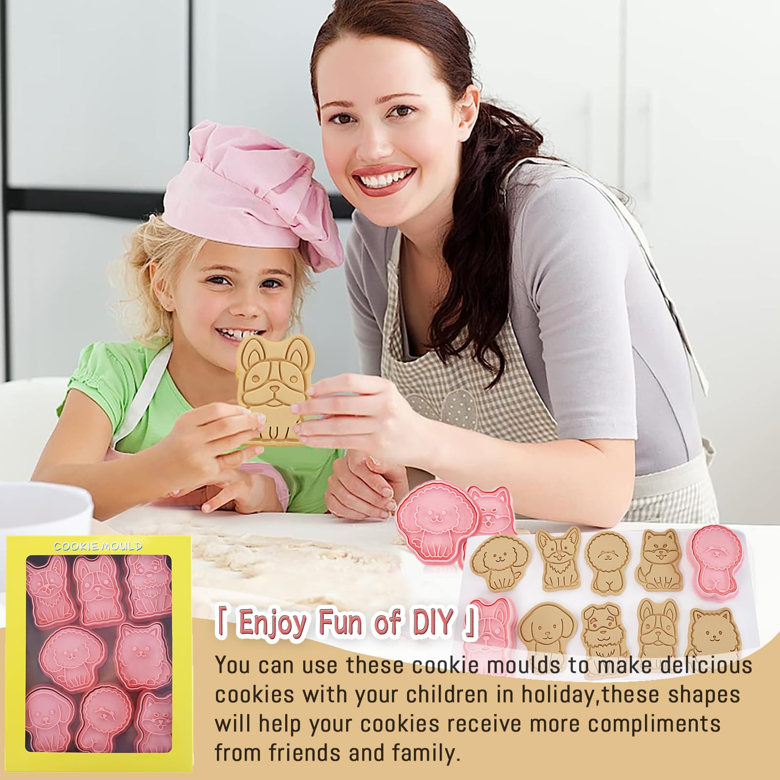 Formine Per Biscotti A Forma Di Cane - Set Da 8 Pezzi In Plastica Alimentare | Con Espulsore | Ideale Per Decorazioni