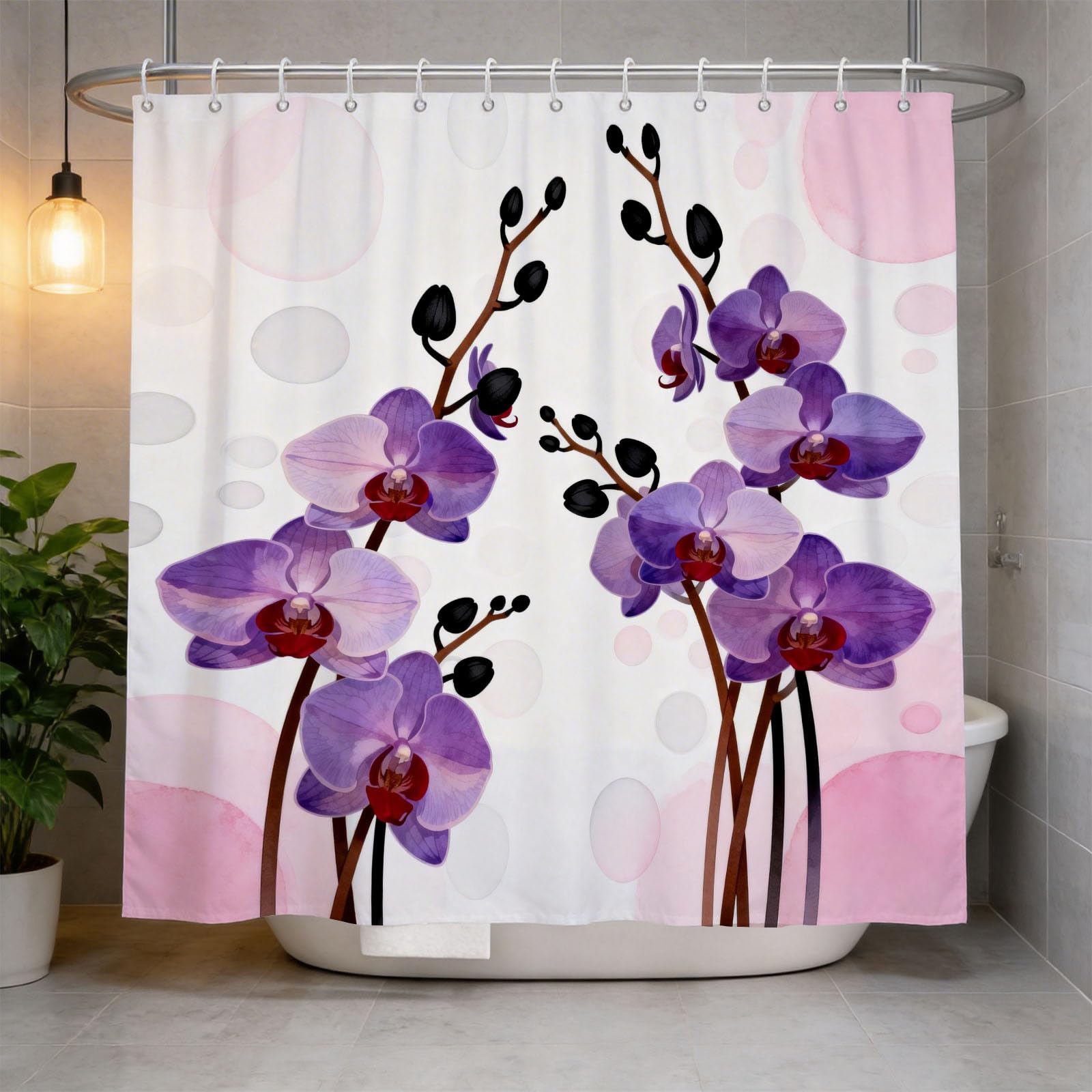 Hongduo 3D Orchid Shower Curtain for Stalls Bathtubs Chic Bathroom Decor Shower Curtain Set Polyester Fabric Waterproof 180x200cm/71X79 Inch with Hooks