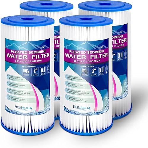 Big 10 x 4.5 pulgadas plisado lavable y reutilizable sedimento 5 micrones área de superficie amplificada, elimina arena, suciedad, limo, óxido, vida