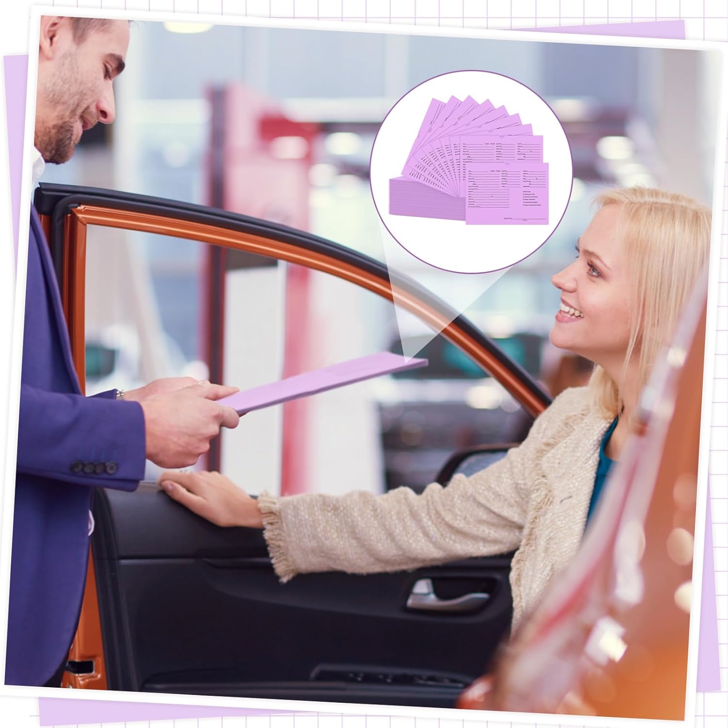 Watersay 120 Pcs 9 x 12 In Vehicle Dealer Jackets for Car Sales 32lb Colored Printed Deal Envelopes Dealership Supplies File Jackets Automotive Folders for Car Dealerships (Purple)