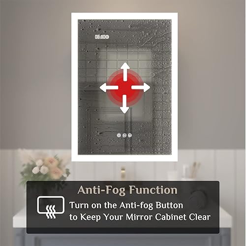 Miniatura 5 de Botiquín de baño de 20 x 28 pulgadas con luces, botiquín LED con espejo, botiquín de baño iluminado con almacenamiento, reloj digital y pantalla de