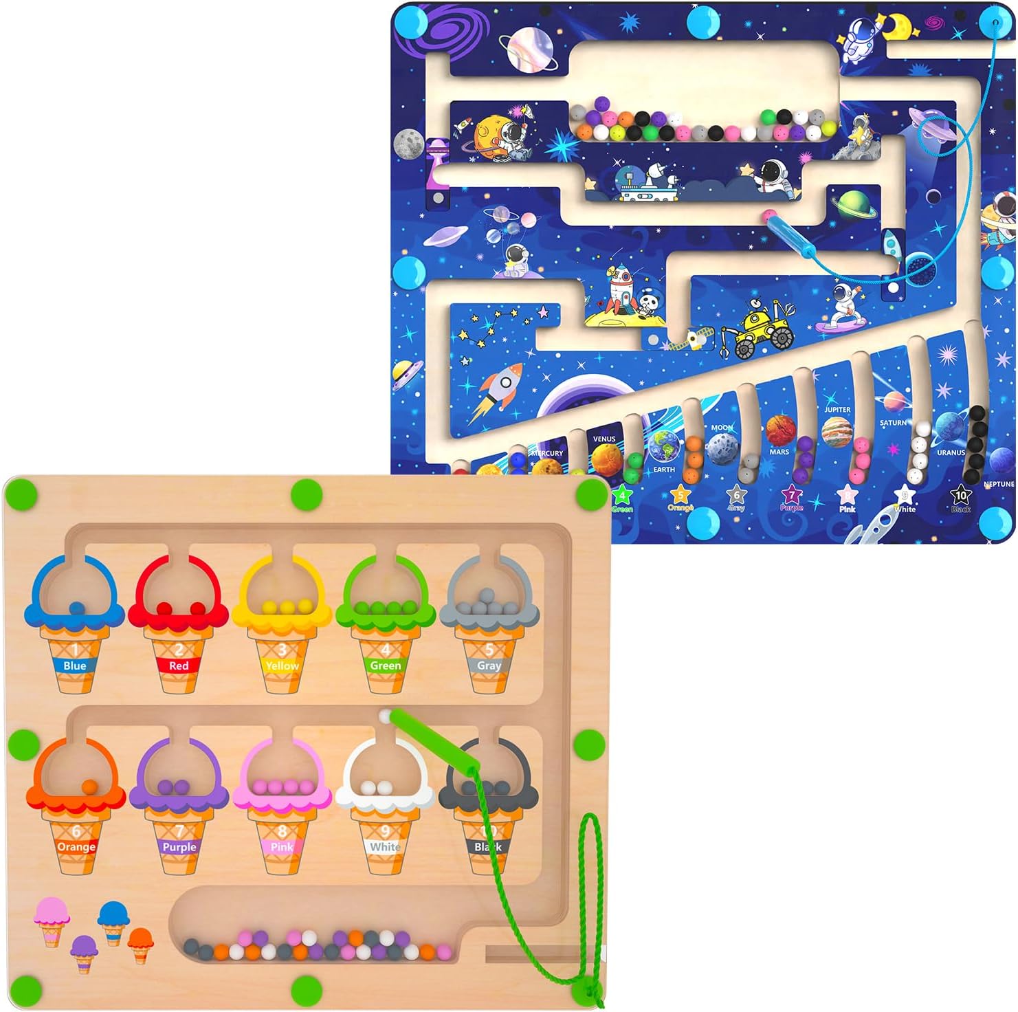 Magnetic Color & Number Maze - Montessori Wooden Color Matching Learning Counting Puzzle Board - Toddler Fine Motor Skills Toys for Boys Girls 3 4 5 Years Old