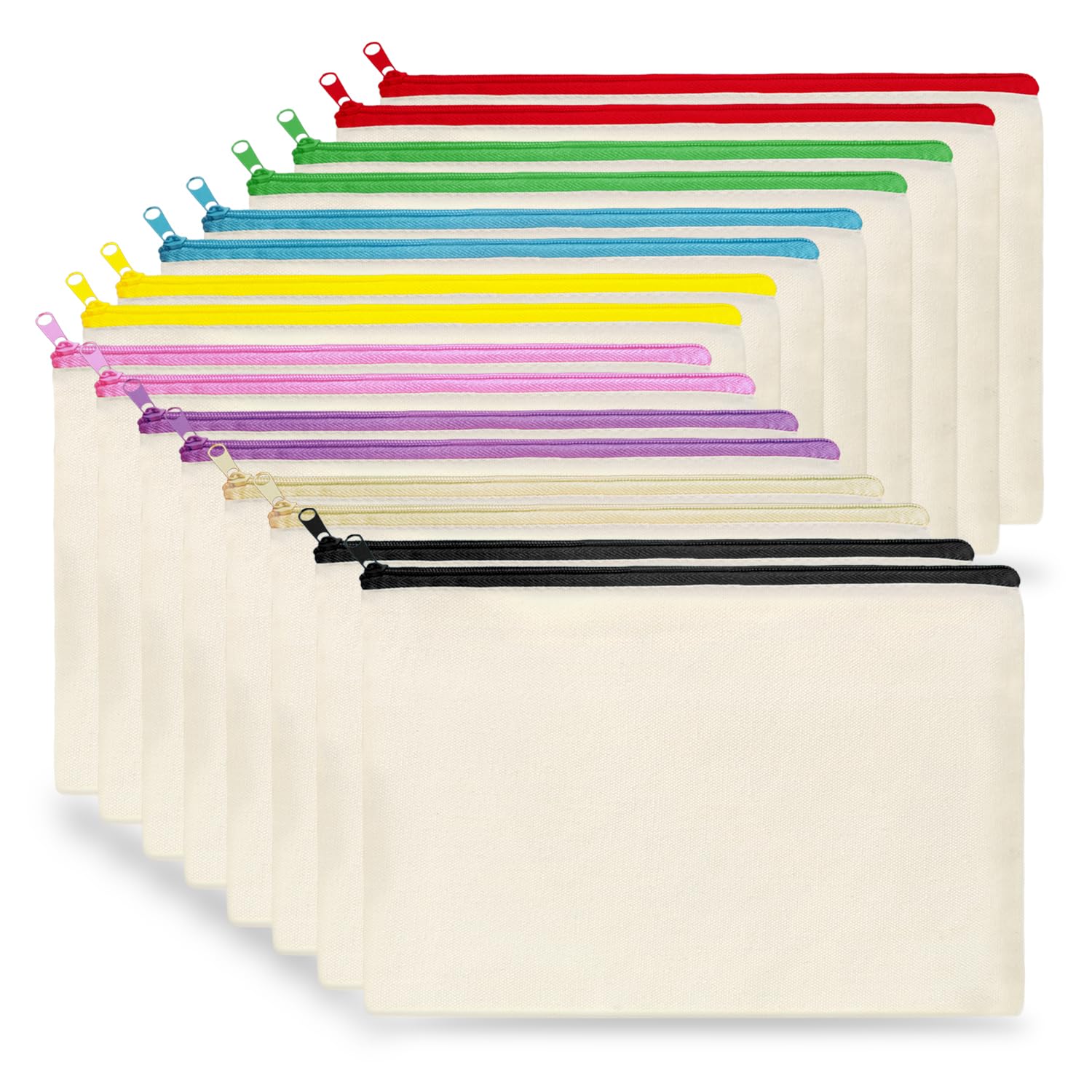 Koolmox Small Cosmetic Bag 16 Pcs, Canvas Pouch with Zipper of 8 Colors, 8x5'' Blank Cotton Bags for Embroidery, Tie Dye, Marker, Circuit Projects,