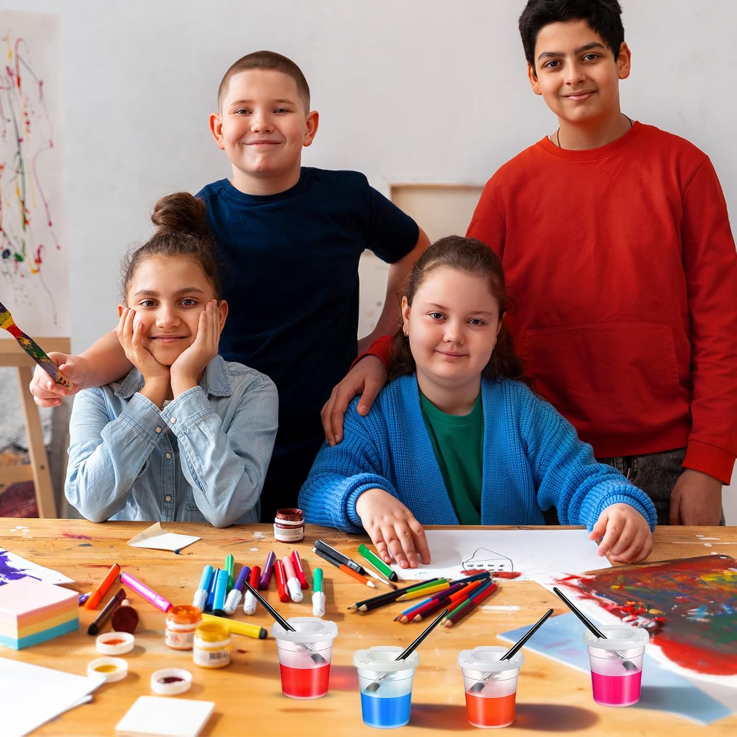 16 PCS Plastic Paint Cups with Lids for Kids, Reusable Paint Water Cup Clear No Spill Paints Cups Paints Containers with Lids for Art Supplies, Art Classes, Painting Projects, Craft Supplies - Image 7