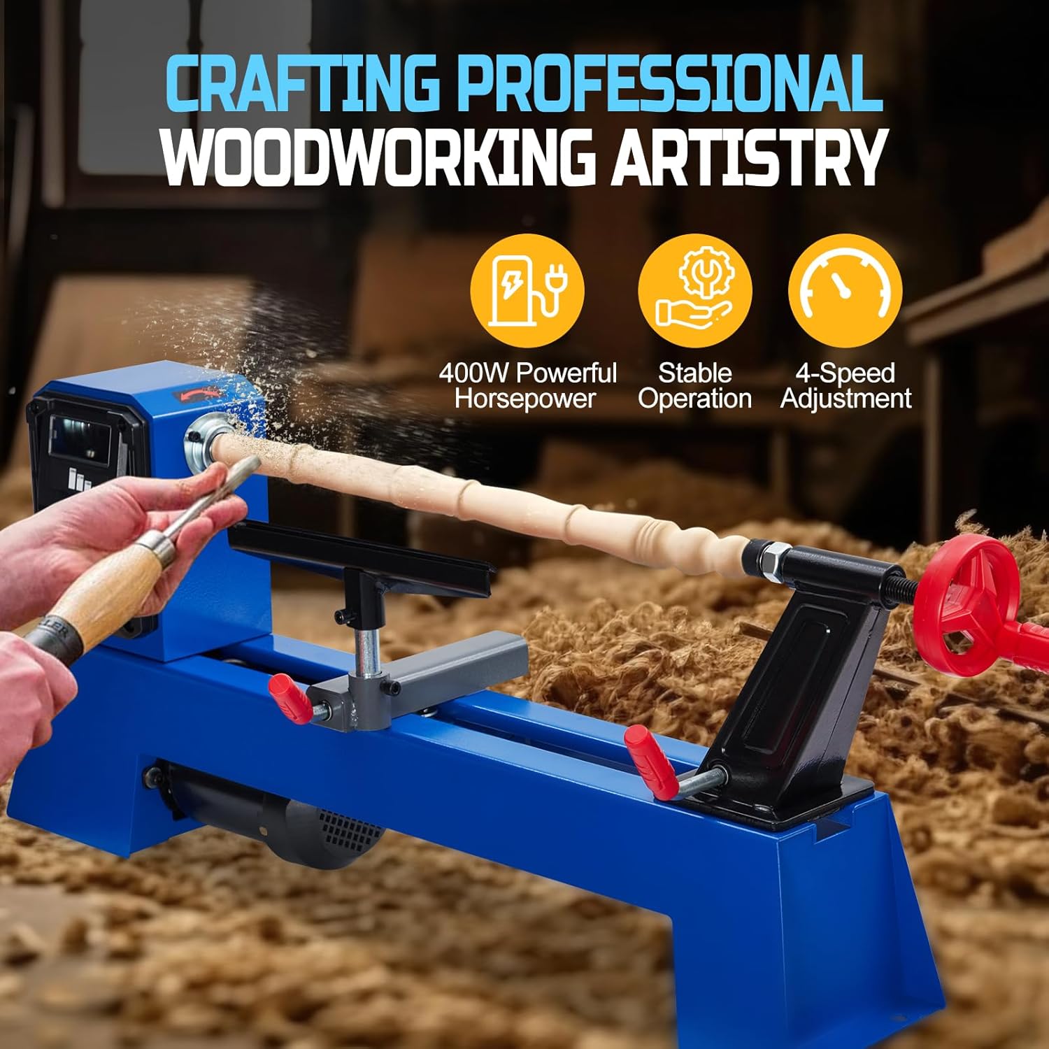 Wood Lathe, 14 in x 20 in Benchtop Wood Lathe Machine 0.5 HP Infinitely Variable Speed 1040-2980 RPM, Wood Turning Lathe Machine with Wrench & 2 Chisels for Woodworking, Woodturning