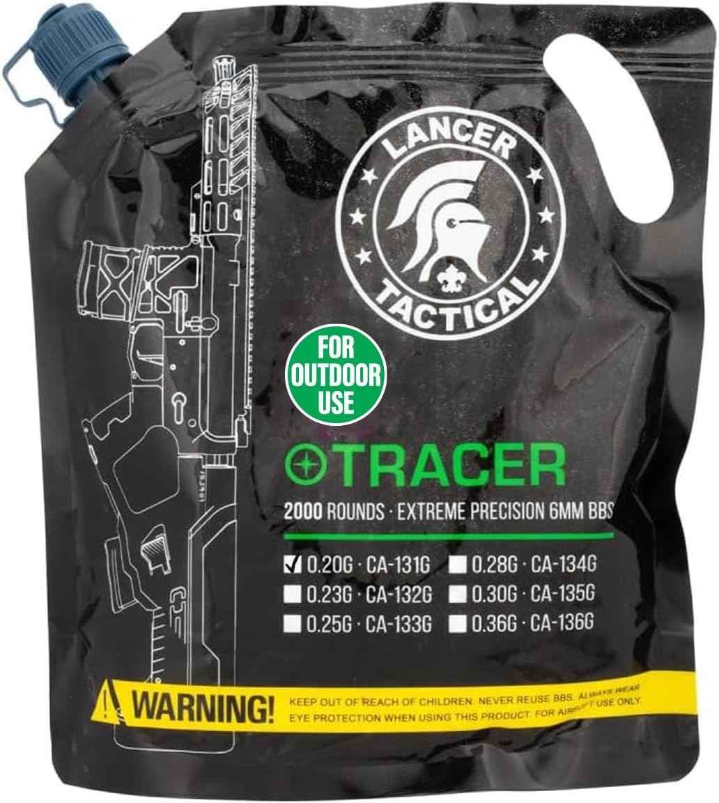 Lancer Tactical 2,000 Round 0.20g/0.28g Outdoor Tracer Airsoft BBS (Color: Green) X3 -Outdoor Field Compliant