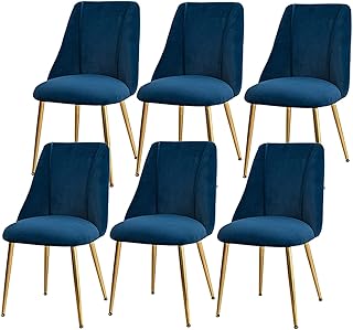 ZYXF Set de 6 Sillas de Comedor de Terciopelo Sillas Acolchada Silla de Salón Estilo Nórdico con Patas de Metal y Tela de Terciopelo Sala de Estar Cocina Oficina (Color : Blue, Size : Golden Legs)