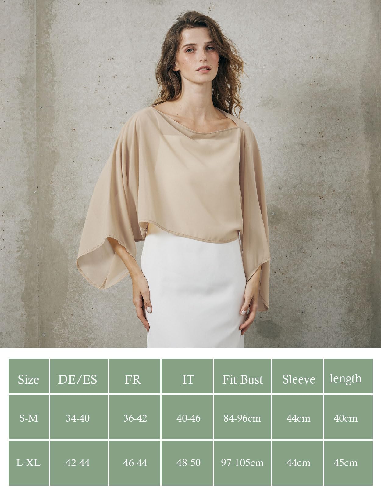 BEAUTELICATE Damen Chiffon Stola mit Ärmel Festlich Sheer Schultertuch Elegante Bolero Capelet Sommer Brautjacke für Abendkleider Brautkleider Hochzeit