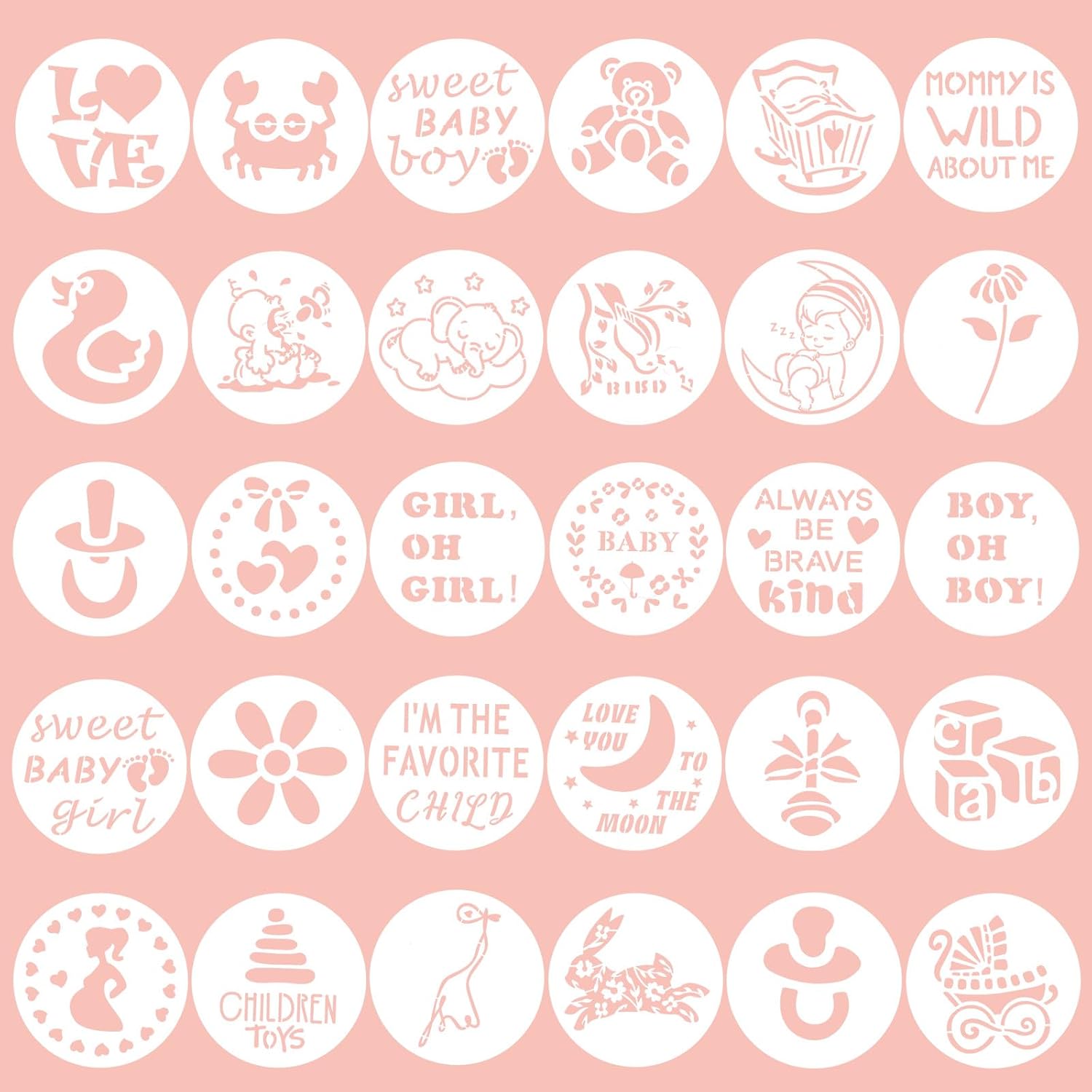 30pcs Baby Stencils for Onesies, Round Paint Stencils for