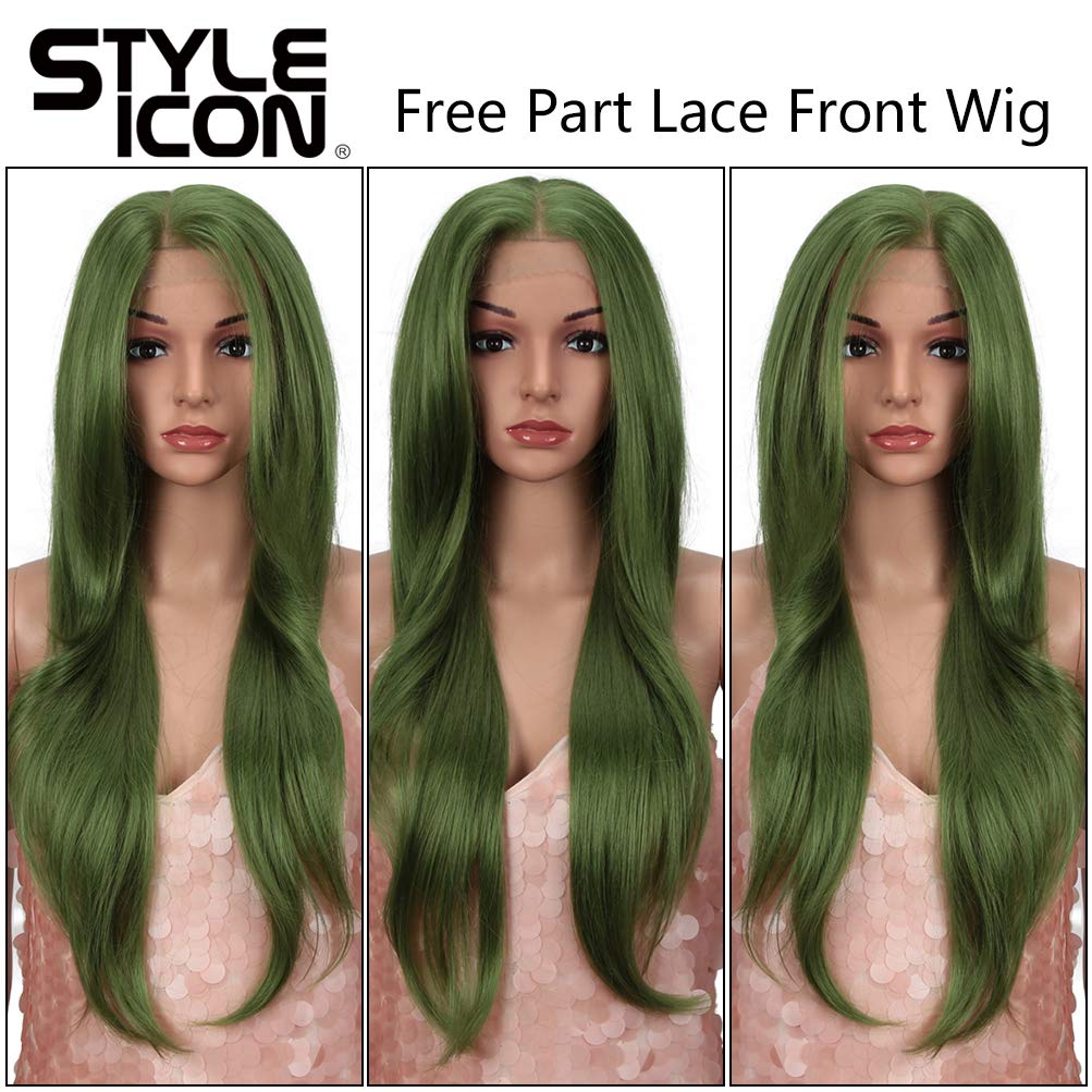 Style Icon Easy-360 Lace Wigs 28" Free Part Lace Frontal Wigs Green Synthetic Wig (28", QT GREEN14)