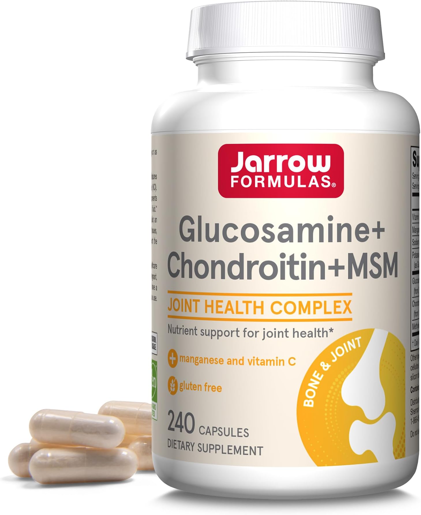 Glucosamine + Chondroitin + MSM - 240 Capsules - Nutrient Support of Joint Health - With Vitamin C & Manganese - 60 Servings