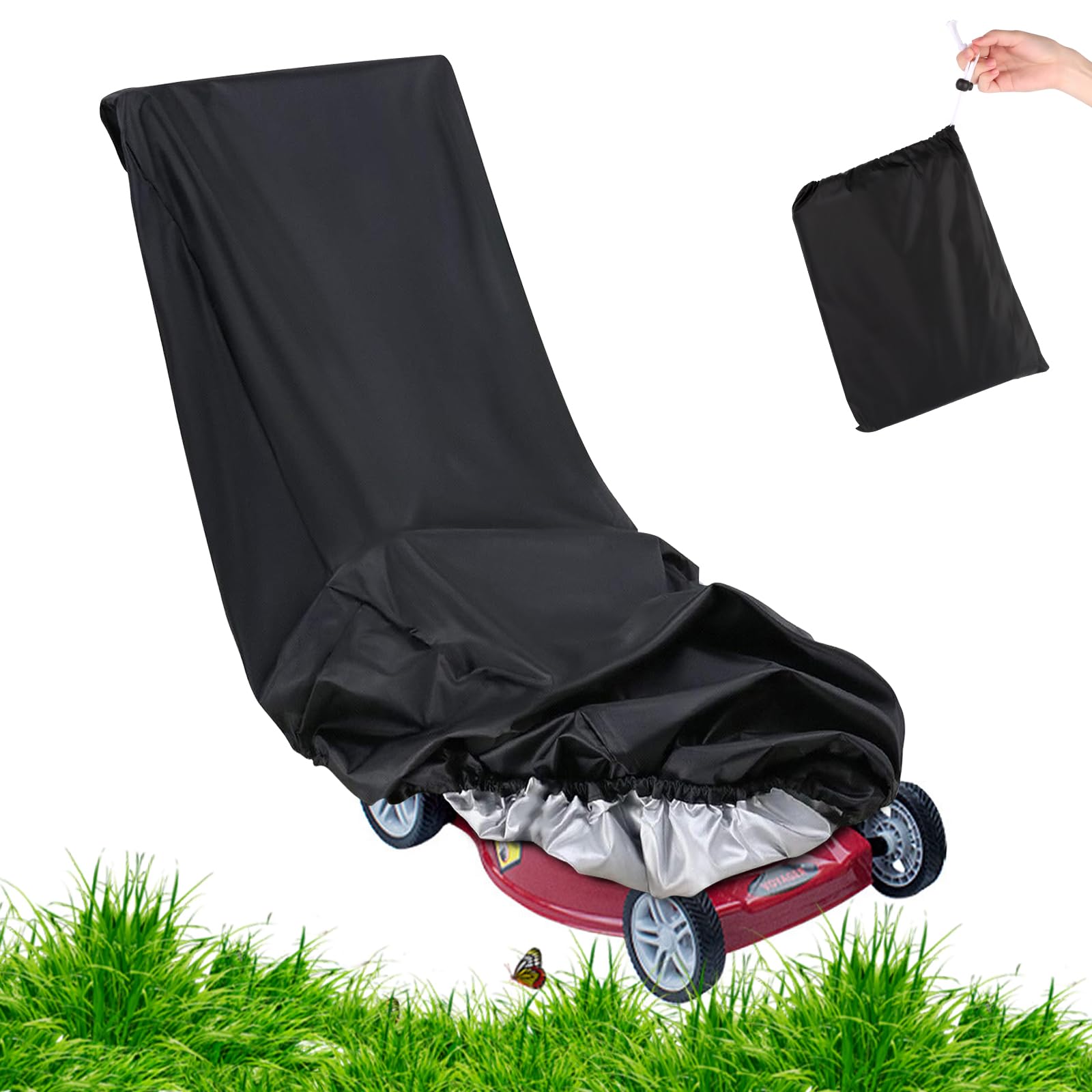 Cubierta para cortacésped para exterior impermeable 420D, 195 x 112 x 66 cm, cubierta impermeable para cortacésped, funda Oxford con cordón y bolsa de almacenamiento