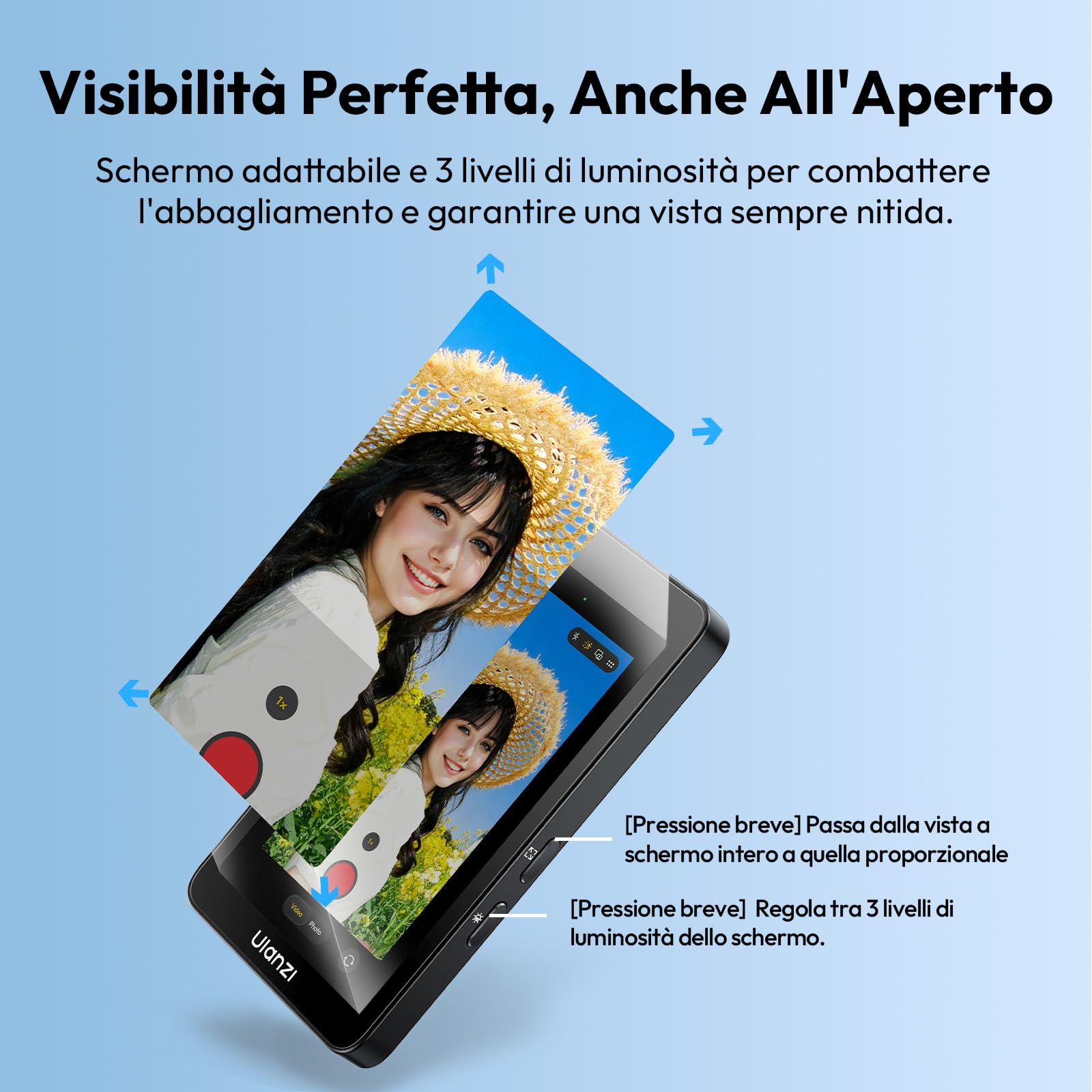 ULANZI VM1 Selfie monitor schermo magentico da 3,97” 4K@60fps per smartphone DP-Ready, 87g, Connessione cablata senza Wi-Fi, Zero Lag, 3-Livelli Luminosità, USB-C Pass-Through 60W, Vlog/Live/Shorts