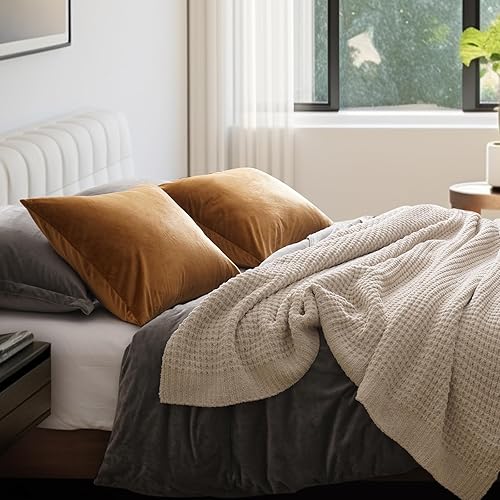 Miniatura 5 de PHF Fundas de almohada de terciopelo súper suaves tamaño estándar, sin relleno, paquete de 2 fundas de almohada lujosas y acogedoras con cierre de