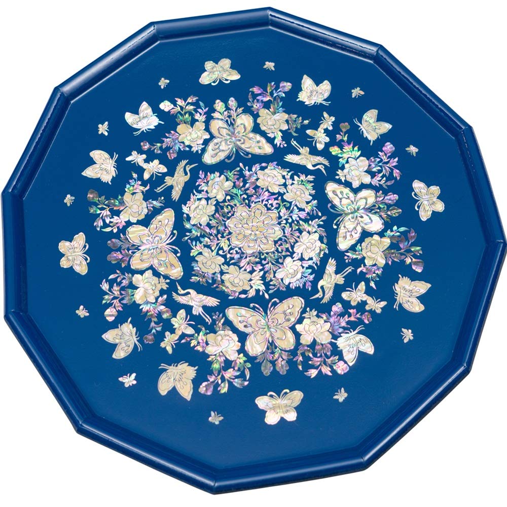 February Mountain Mother of Pearl Tray Decorative Serving Tray for Breakfast,Snacks,Gadgets,Vintage Handcrafted Coffee Table, Kitchen Counter Housewarming Gift Ideas (Blue)