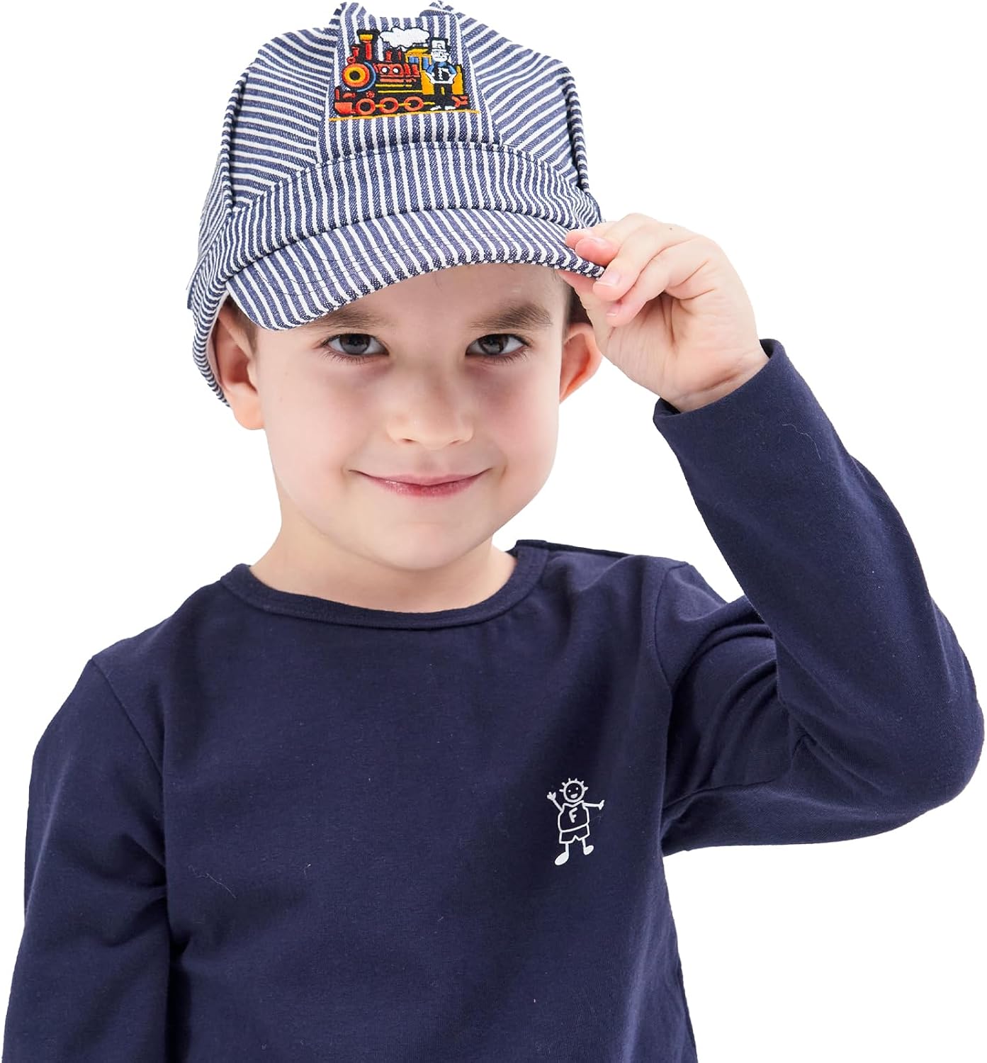 CINKCO Child's Engineer Cap Classic BlueWhite Stripes Train Conductor Adjustable Hat for Children, kid - Image 5