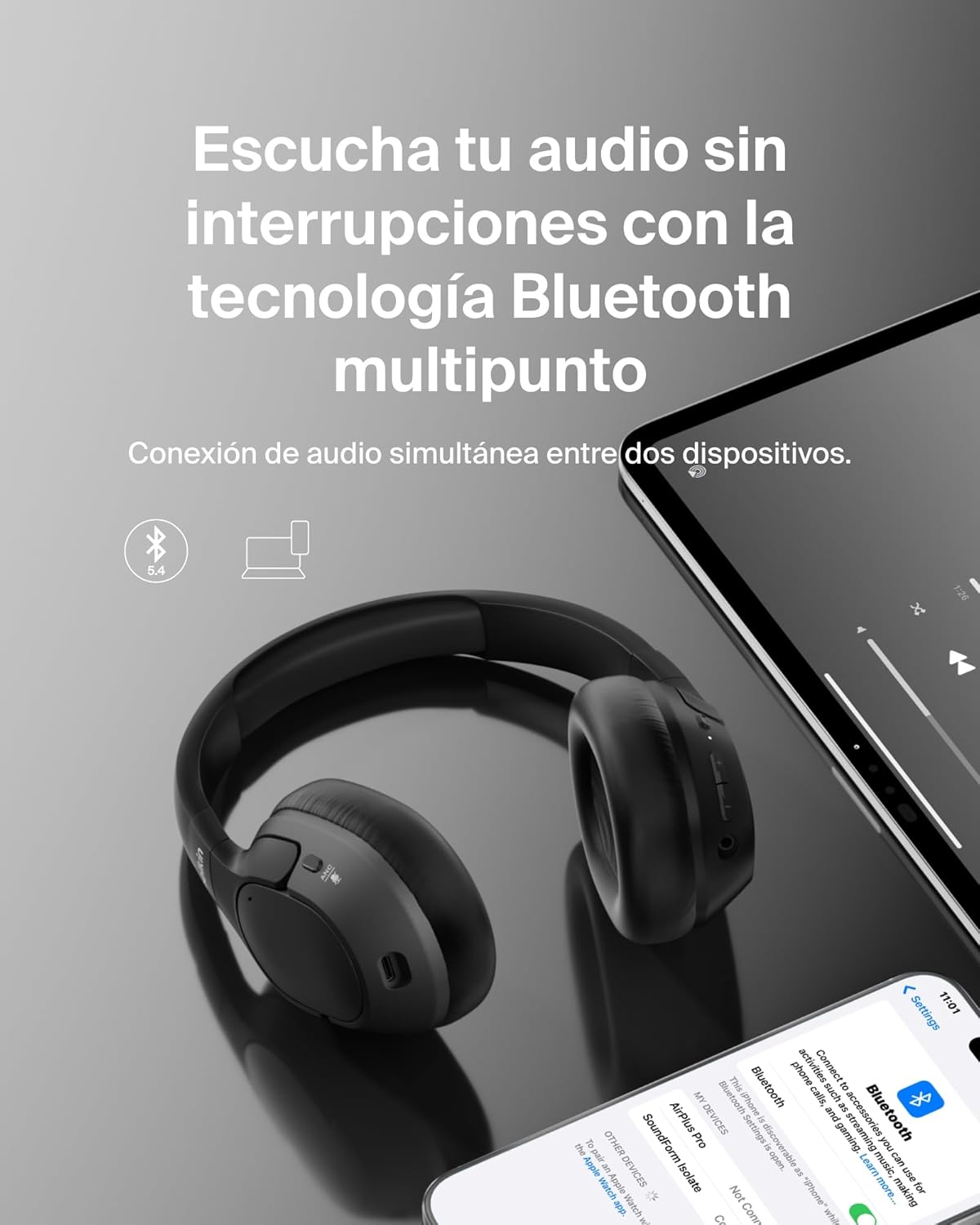 Belkin SoundForm Isolate Auriculares Inalámbricos Bluetooth con Cancelación de Ruido Activa Híbrida, Cascos inalámbricos con micrófono, 60 Horas de autonomía, Almohadillas CloudCushion, Negro 8