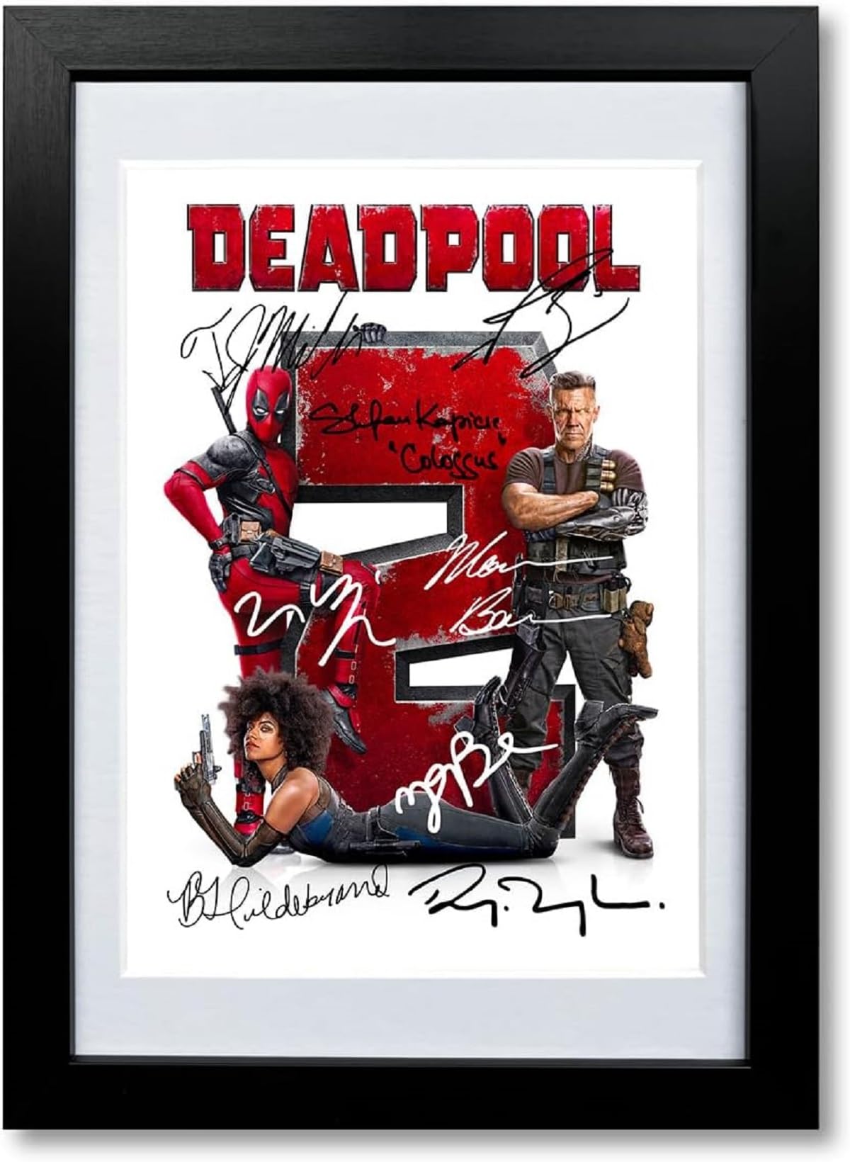 Mounted Gifts Trading A4 Black Framed & Mounted, Deadpool 2 Deadpool & Wolverine Cast Signed Autograph Poster Photo Print Framed Memorabilia Gift Movie Film 2024 Ryan Reynolds Hugh Jackman (A4 Black Framed & Mounted, Deadpool 2)