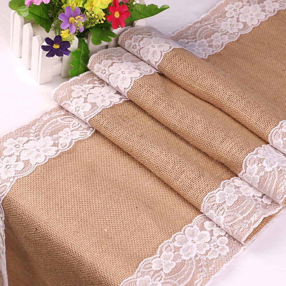 Jute Lace Table Runner,30 X 275cm (11.8 Inch X 108.2 Inch ) Vintage Natural Jute Table Runner For Festive Event Decorations For Wedding Christmas Parties.(Size:30X275cm,Color:primary color)